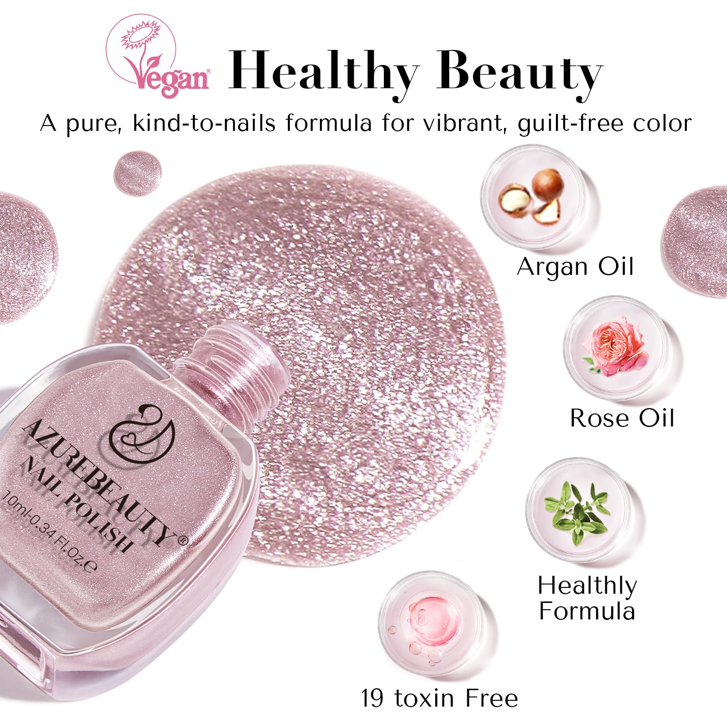 Foto 5 | Esmalte De Uñas Azurebeauty Cat Eye Nude Glitter Vegan 10 Ml - Venta Internacional.