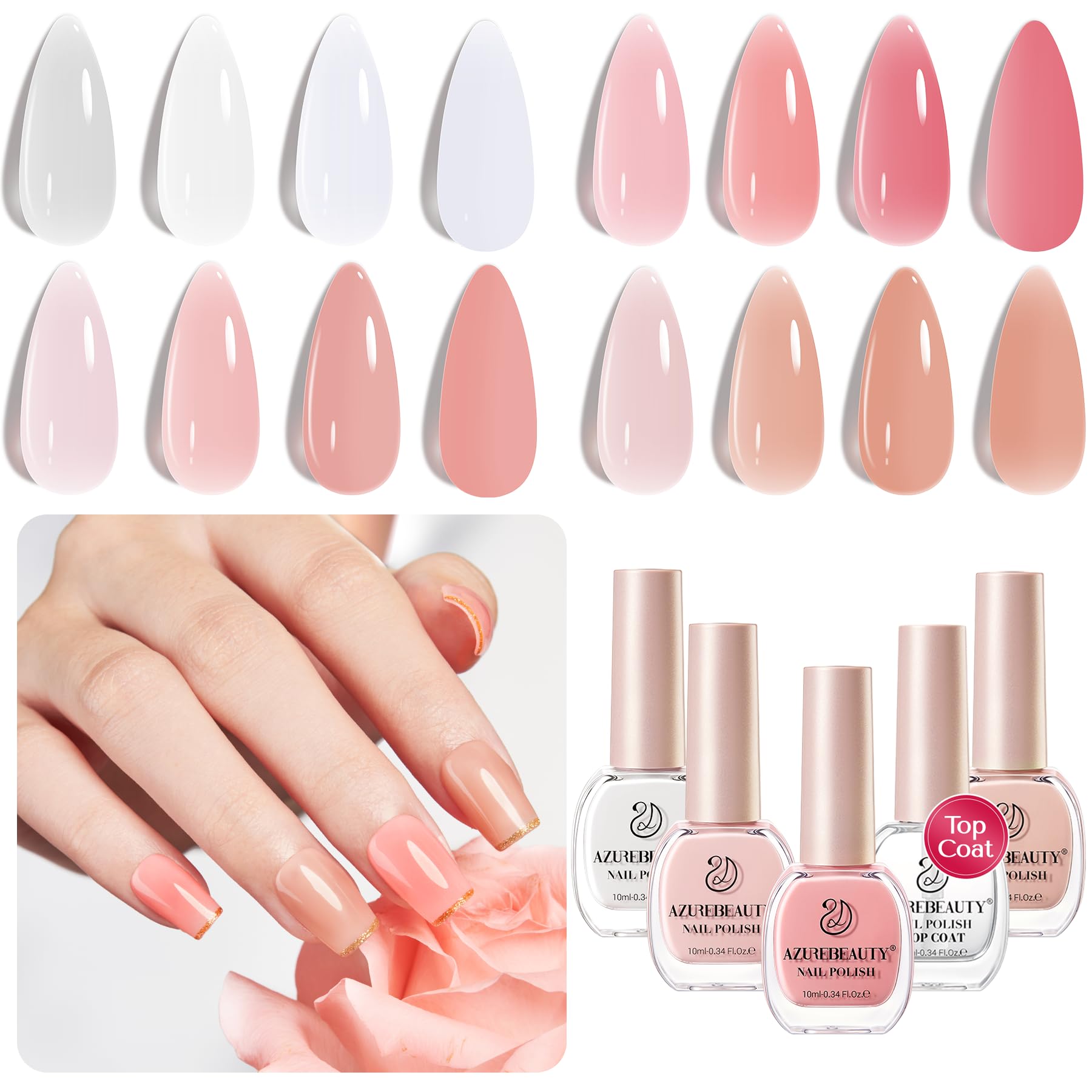 Foto 2 pulgar | Set De Esmaltes De Uñas Azurebeauty Vegan De 4 Colores Con Capa Superior - Venta Internacional.