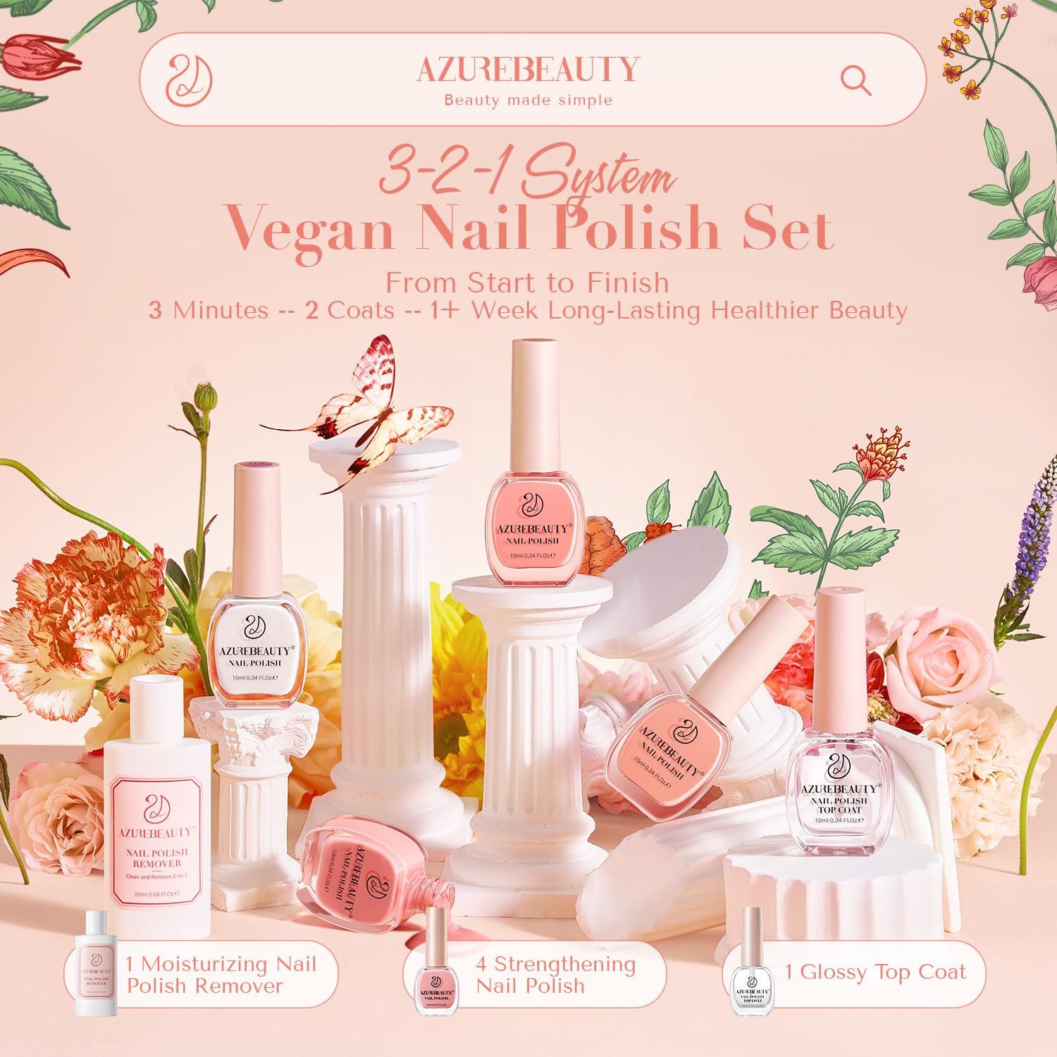Foto 6 | Set De Esmaltes De Uñas Azurebeauty Vegan De 4 Colores Con Capa Superior - Venta Internacional.
