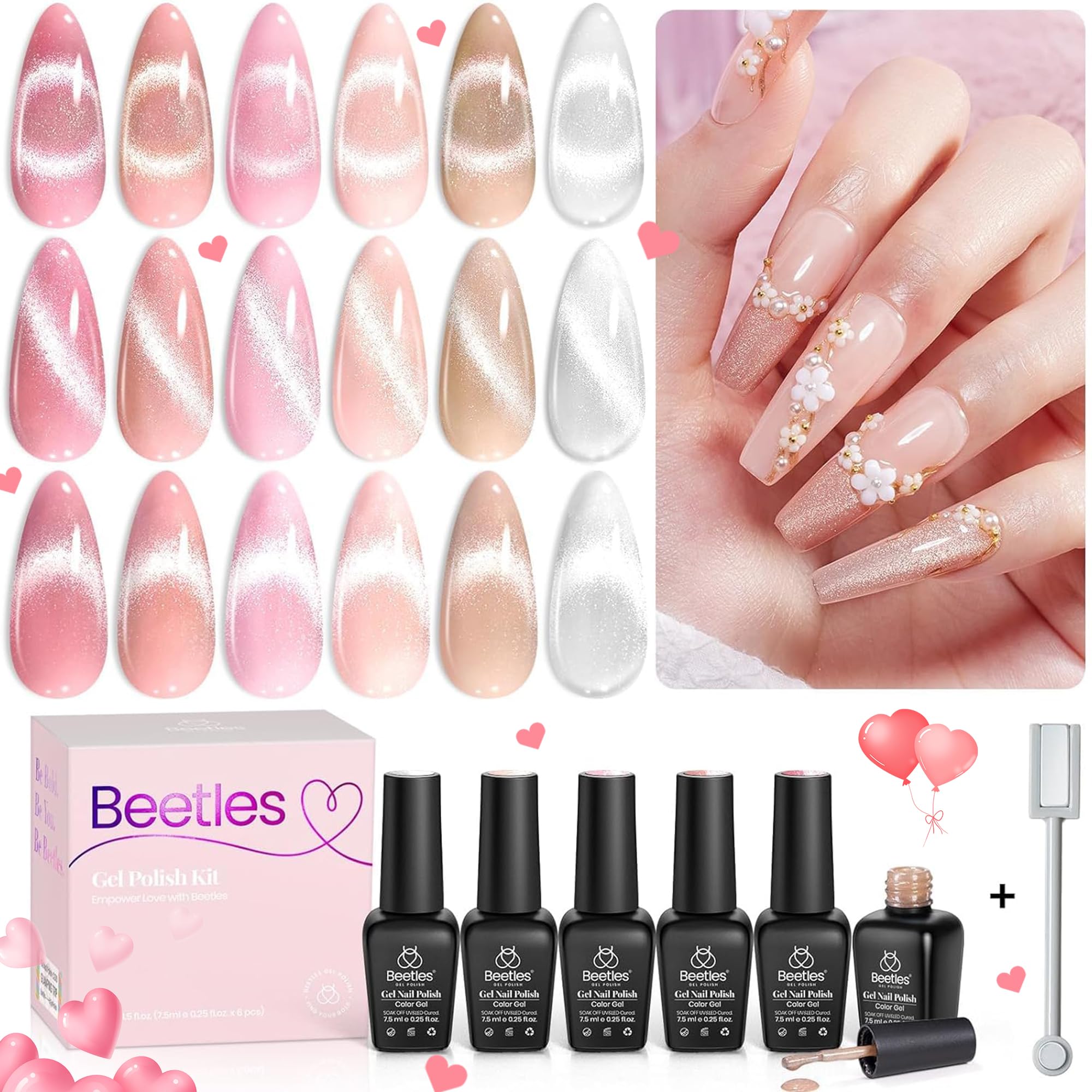 Esmalte De Uñas Beetles Cat Eye Gel, 6 Colores, 7,5 Ml, Set De Regalo - Venta Internacional.
