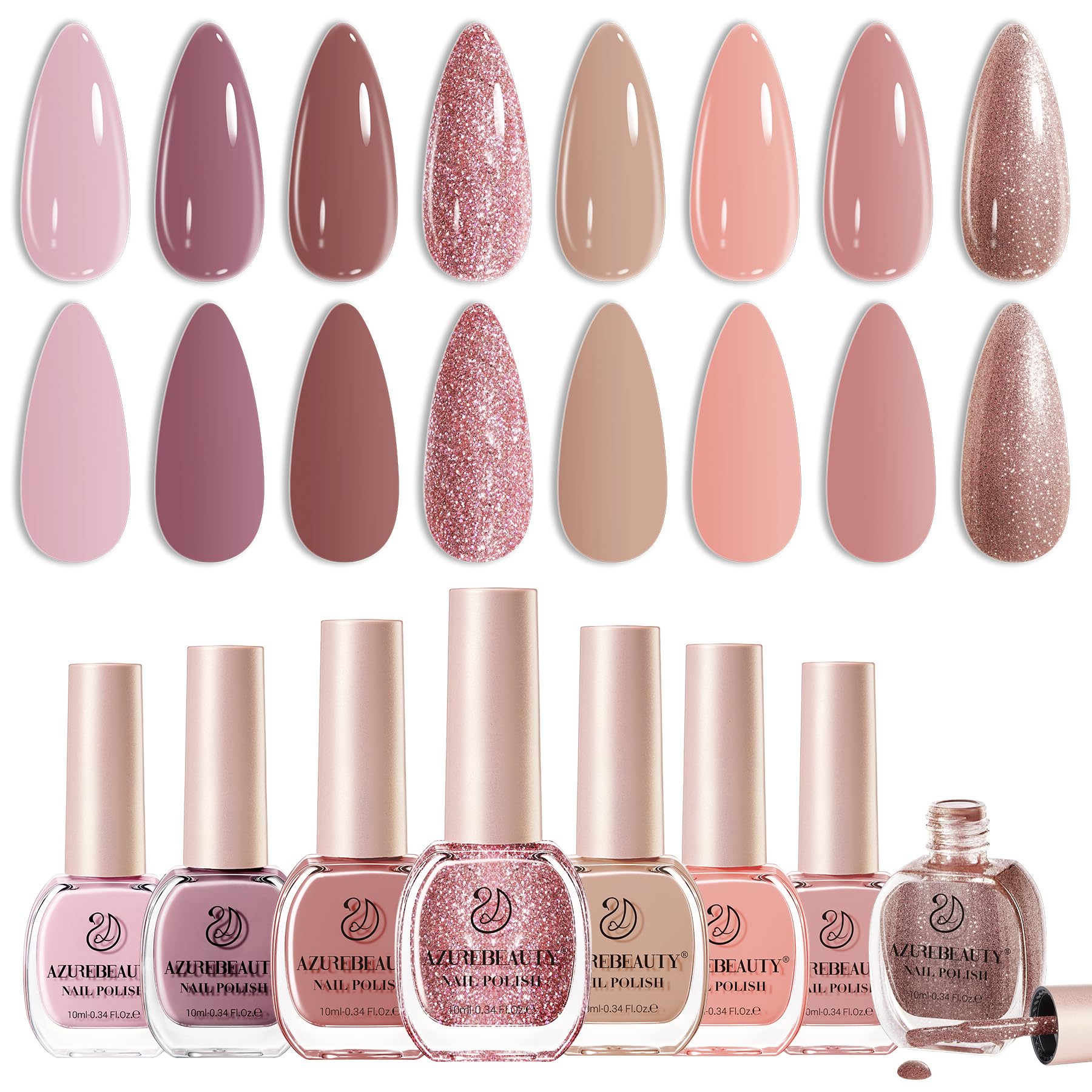 Foto 2 pulgar | Set De Esmaltes De Uñas Azurebeauty, 8 Colores, Purpurina Rosa Nude, 10 Ml - Venta Internacional.