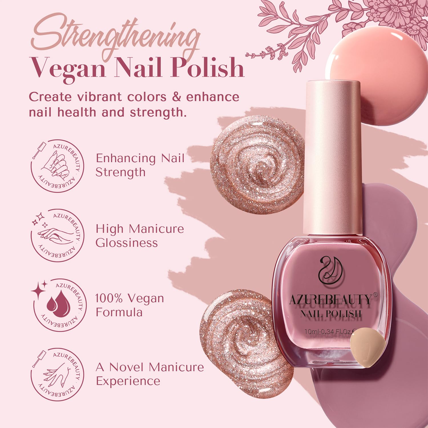 Foto 5 | Set De Esmaltes De Uñas Azurebeauty, 8 Colores, Purpurina Rosa Nude, 10 Ml - Venta Internacional.