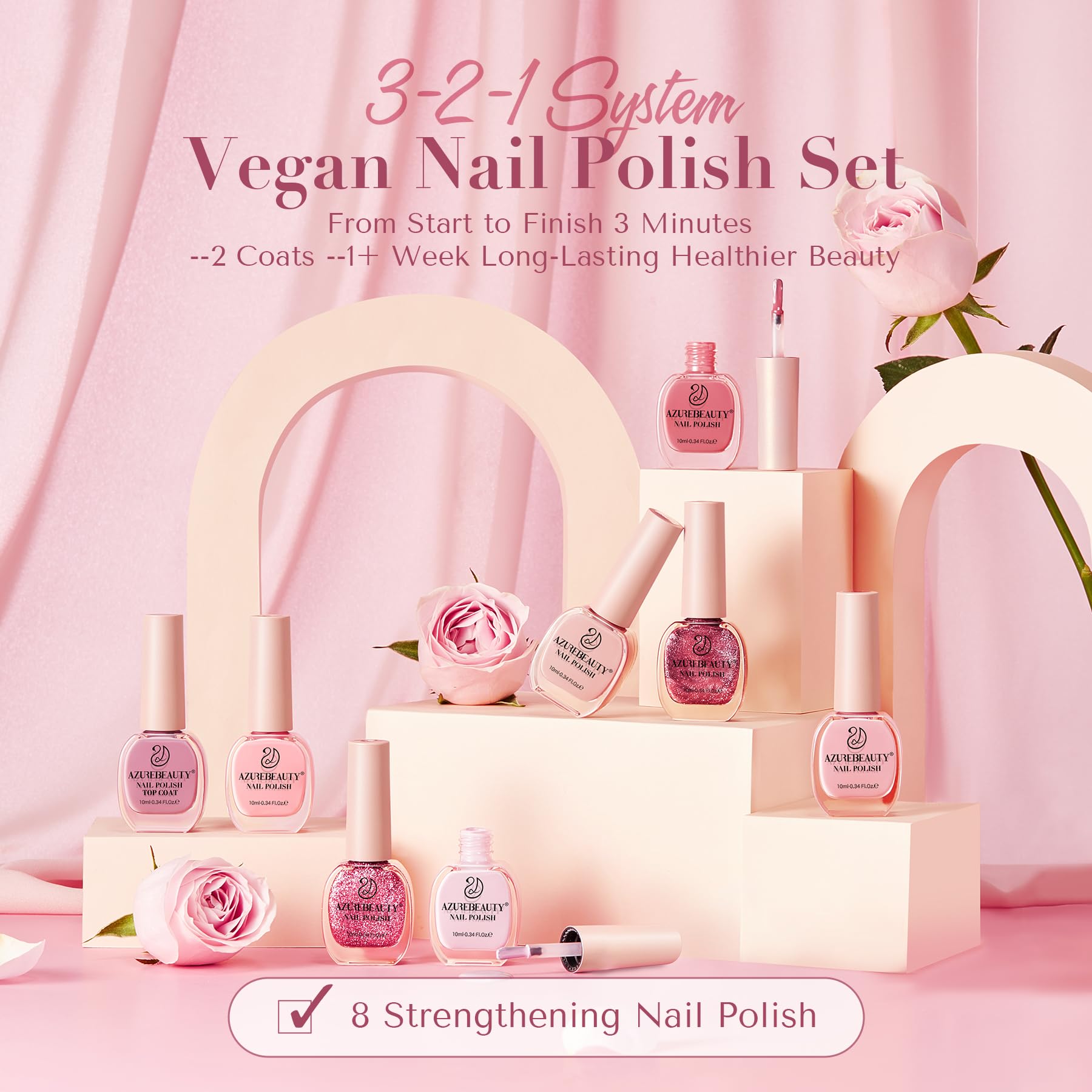Foto 6 | Set De Esmaltes De Uñas Azurebeauty, 8 Colores, Purpurina Rosa Nude, 10 Ml - Venta Internacional.