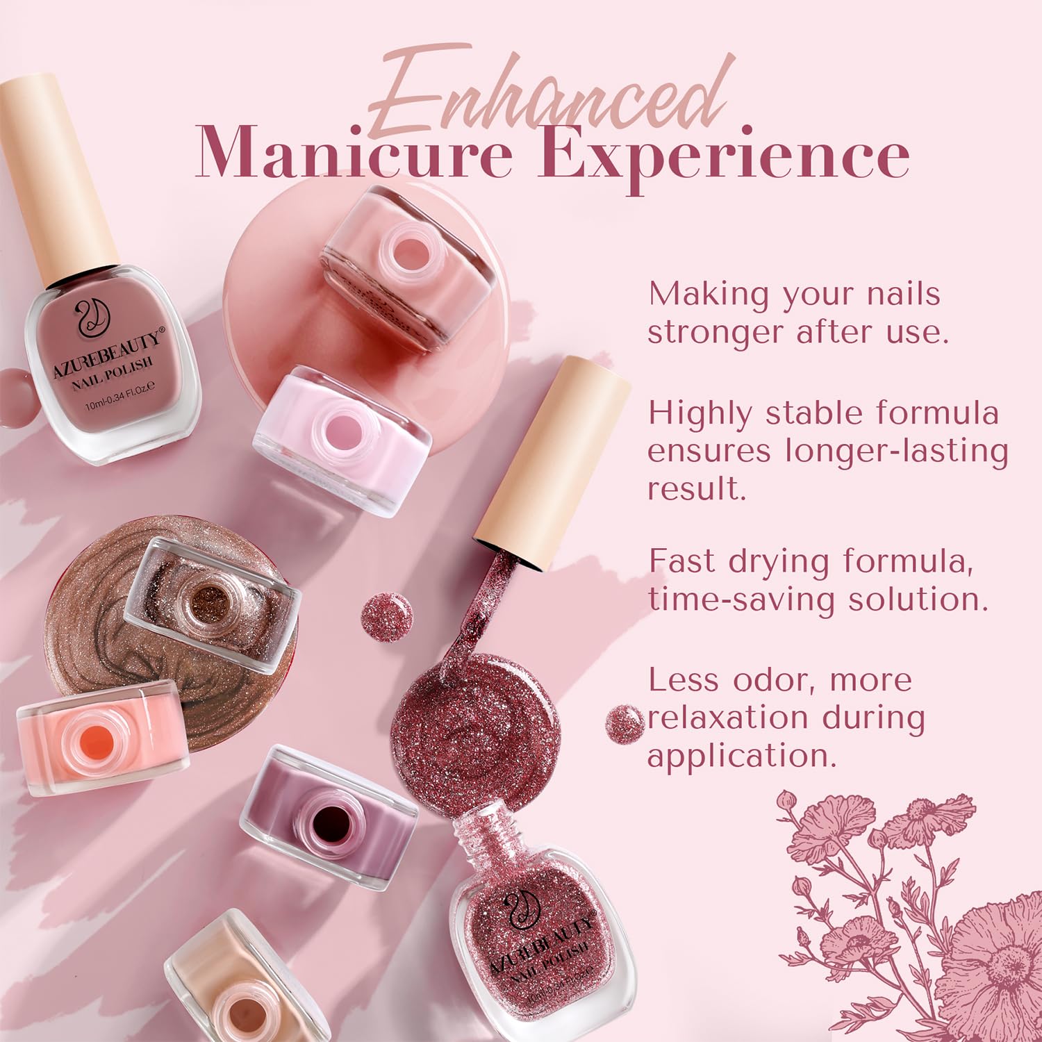 Foto 8 pulgar | Set De Esmaltes De Uñas Azurebeauty, 8 Colores, Purpurina Rosa Nude, 10 Ml - Venta Internacional.
