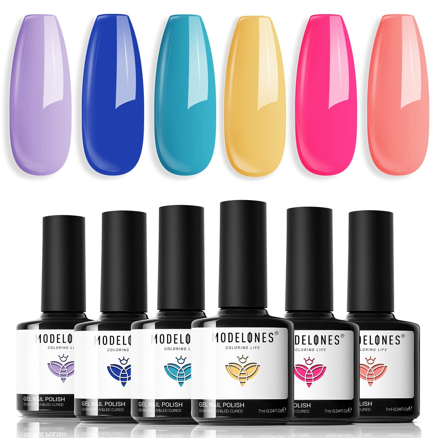 Set De Esmaltes De Uñas En Gel Modelones, 6 Colores, Neón Brillante Para Mujer - Venta Internacional. $594