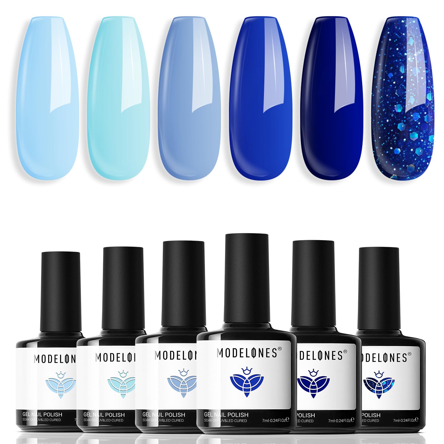 Set De Esmaltes De Uñas En Gel Modelones, Azul, 6 Colores, Más De 28 Días De Duración - Venta Internacional.