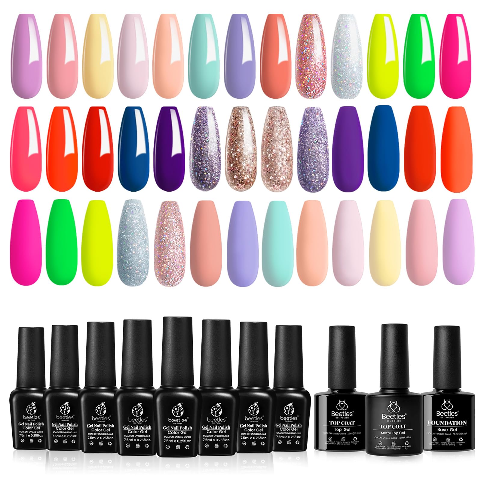 Set De Esmaltes De Uñas Beetles En Gel, 23 Unidades, Con Capa Superior Y Capa Base - Venta Internacional.