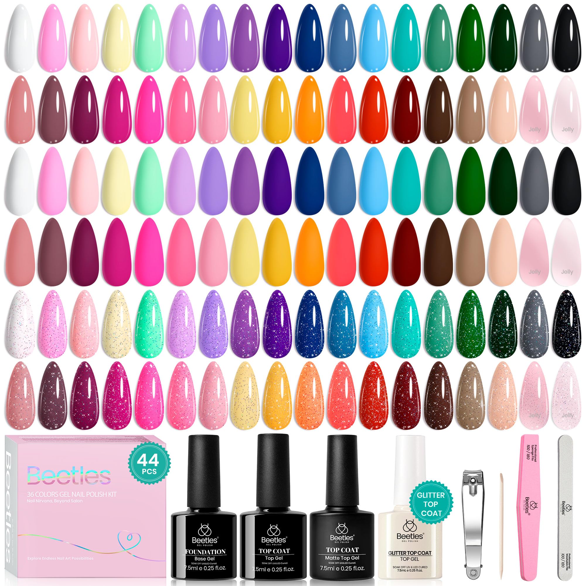 Set De Esmaltes De Uñas En Gel Beetles, 44 Unidades, 36 Colores - Venta Internacional.