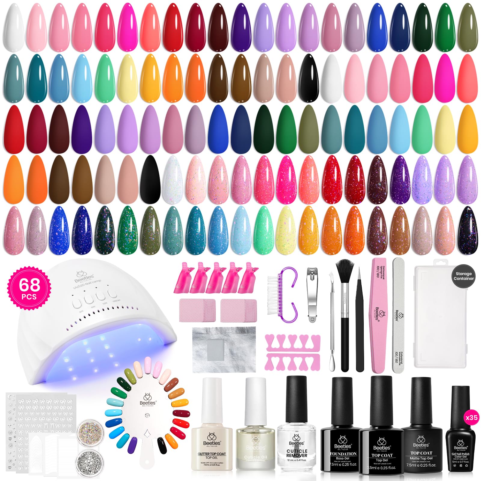 Kit De Esmaltes De Uñas En Gel Beetles Gel Con Luz Uv, 35 Colores, 68 Unidades - Venta Internacional.