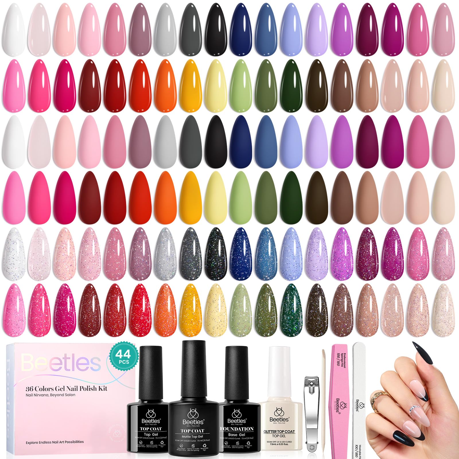 Set De Esmaltes De Uñas En Gel Beetles, 44 Unidades, 36 Colores - Venta Internacional.