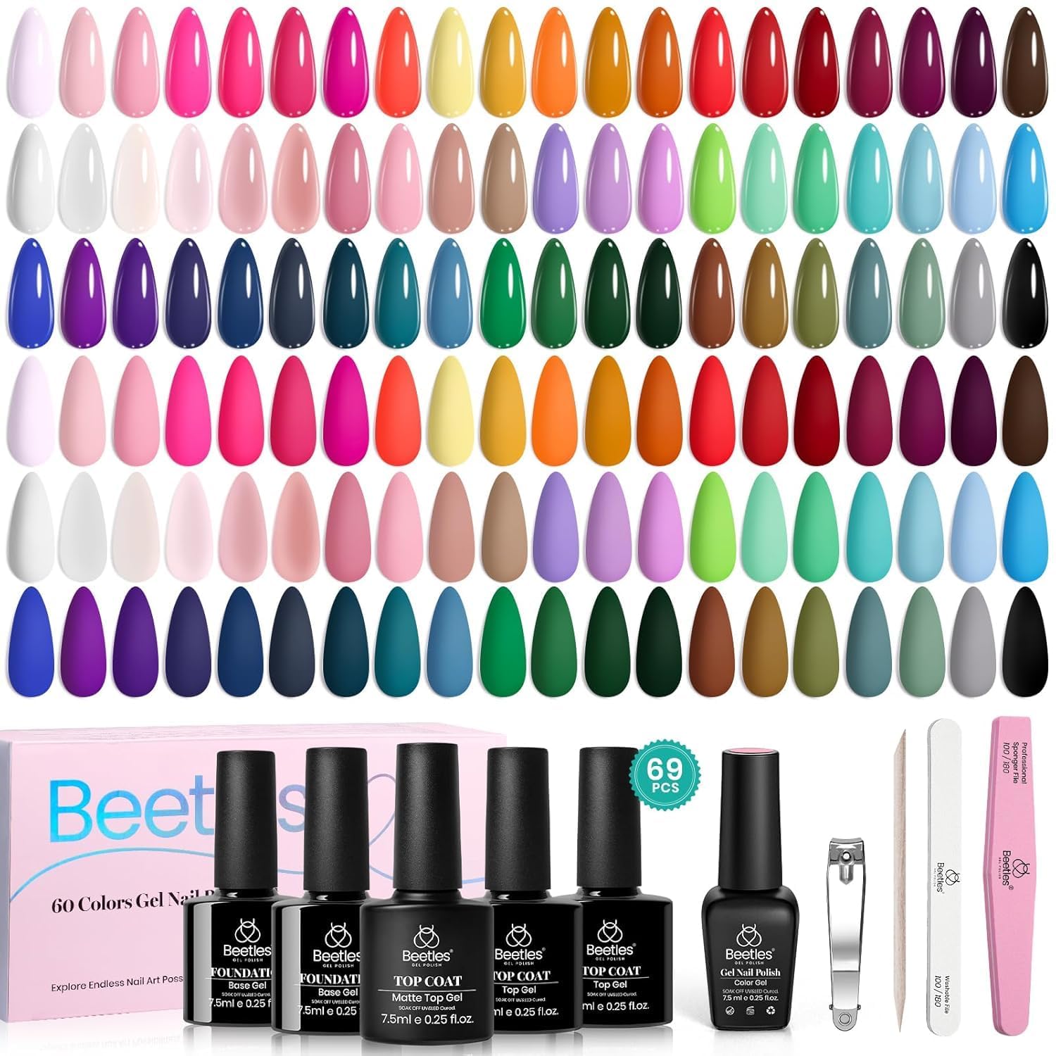 Set De Esmaltes De Uñas En Gel Beetles, 69 Unidades, 60 Colores - Venta Internacional.