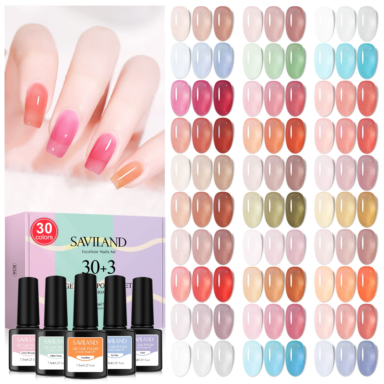 Set De Esmaltes De Uñas Saviland Jelly Gel 30 Colores Translúcidos - Venta Internacional.