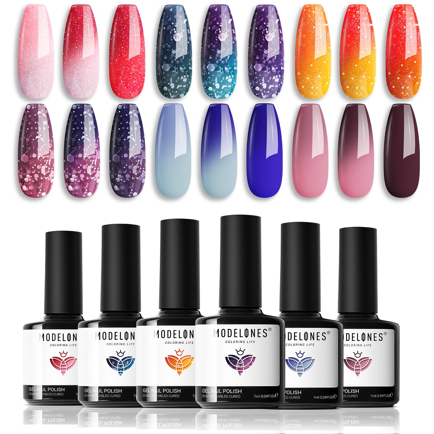 Set De Esmaltes De Uñas Modelones Color Changing, 6 Colores, 7 Ml - Venta Internacional.