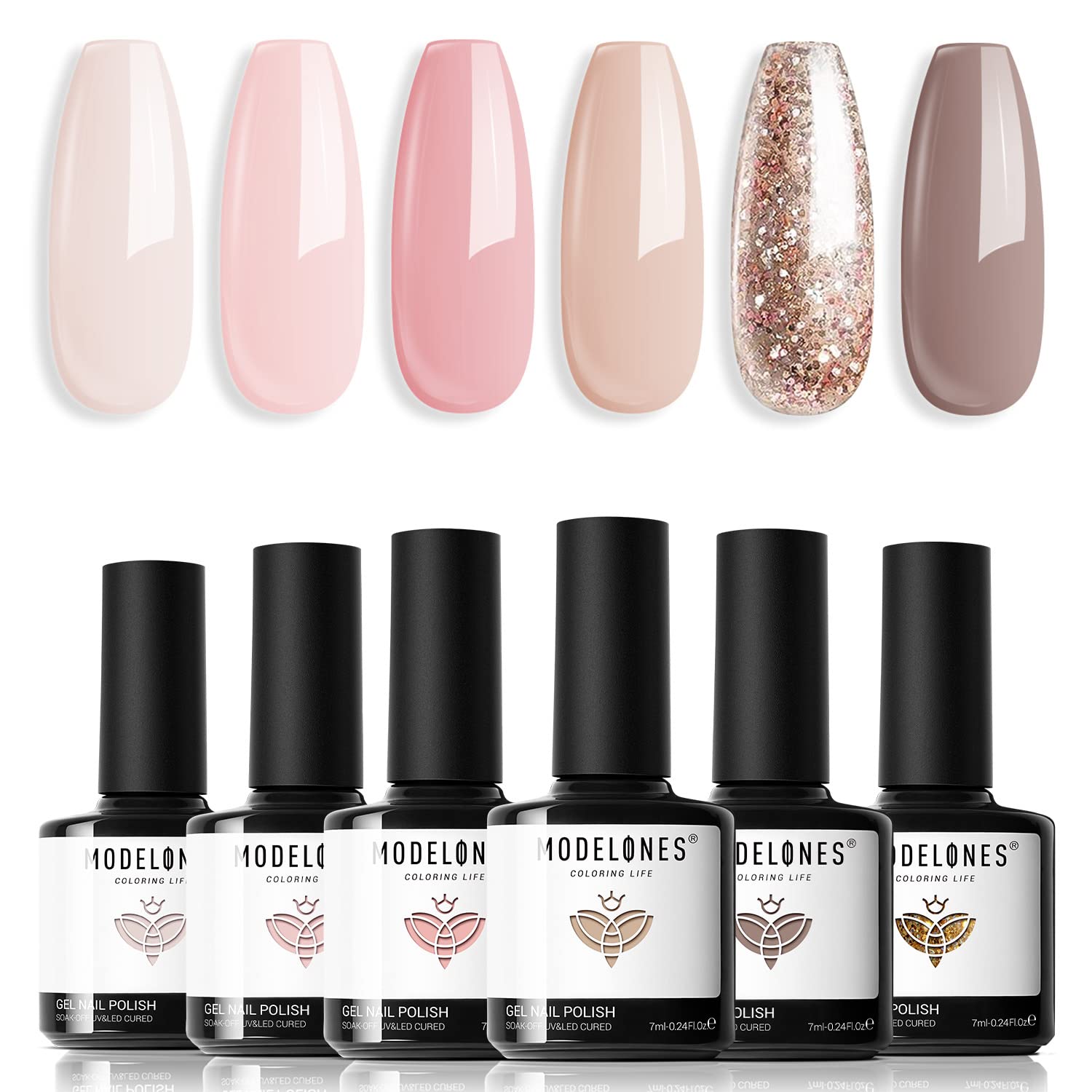 Set de Esmaltes de Uñas en Gel Modelones Nude 6 Colores con Purpurina - Venta Internacional