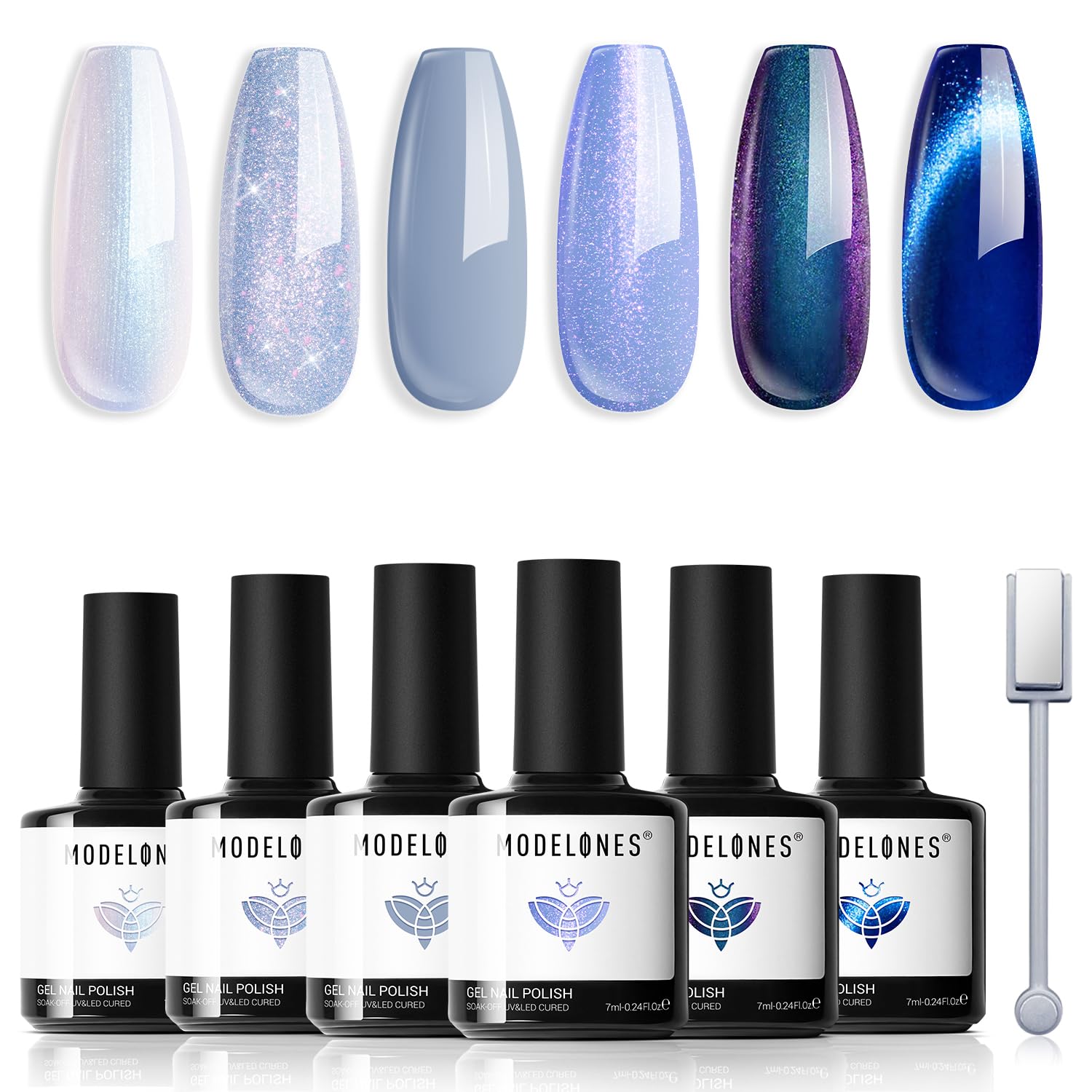 Set De Esmaltes De Uñas En Gel Modelones Blue Collection, 6 Colores - Venta Internacional.