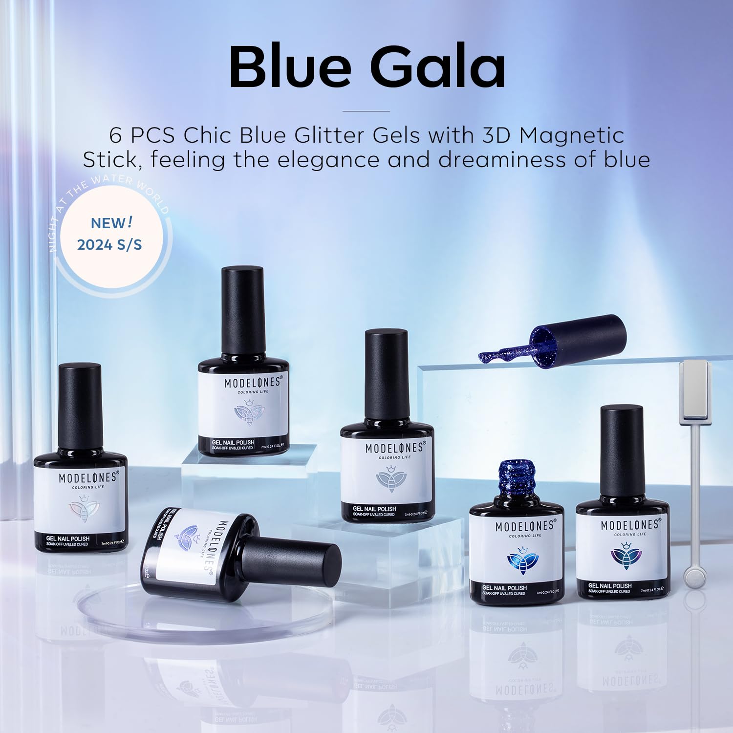 Foto 7 pulgar | Set De Esmaltes De Uñas En Gel Modelones Blue Collection, 6 Colores - Venta Internacional.