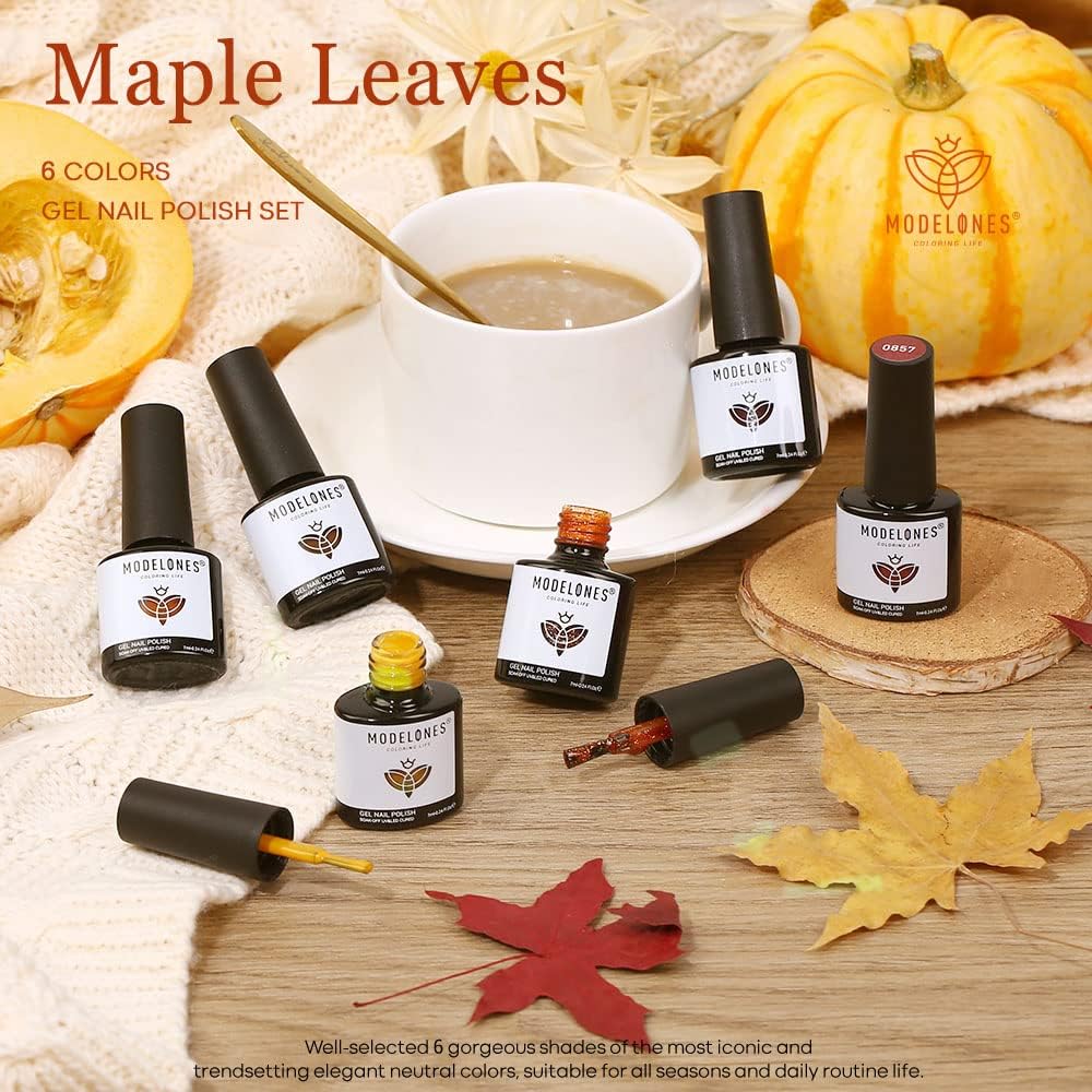 Foto 2 | Set De Esmaltes De Uñas En Gel Modelones, 6 Unidades, Marrón Oscuro Y Naranja - Venta Internacional.