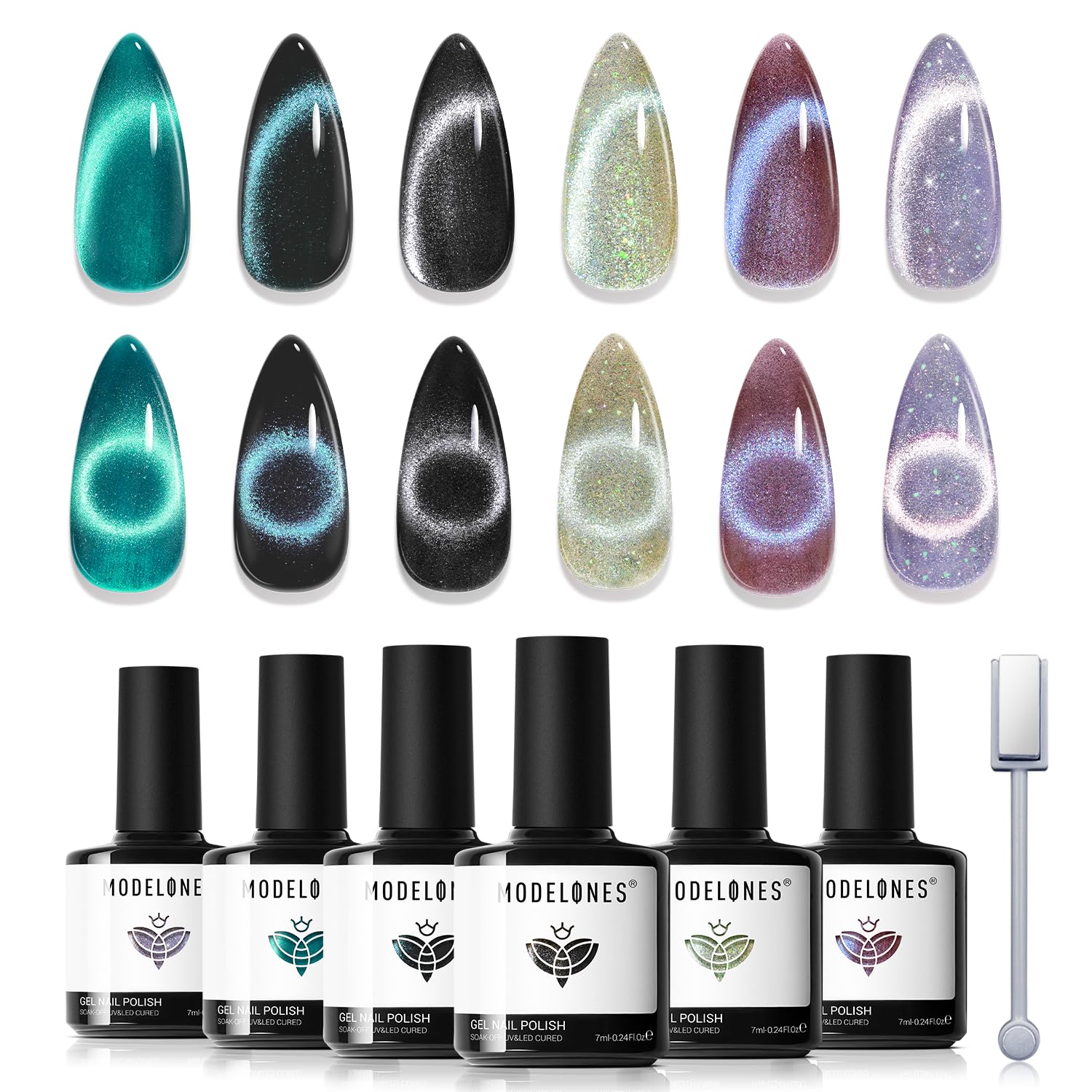 Set De Esmaltes De Uñas Modelones Cat Eye Gel 6 Colores Holográficos - Venta Internacional.