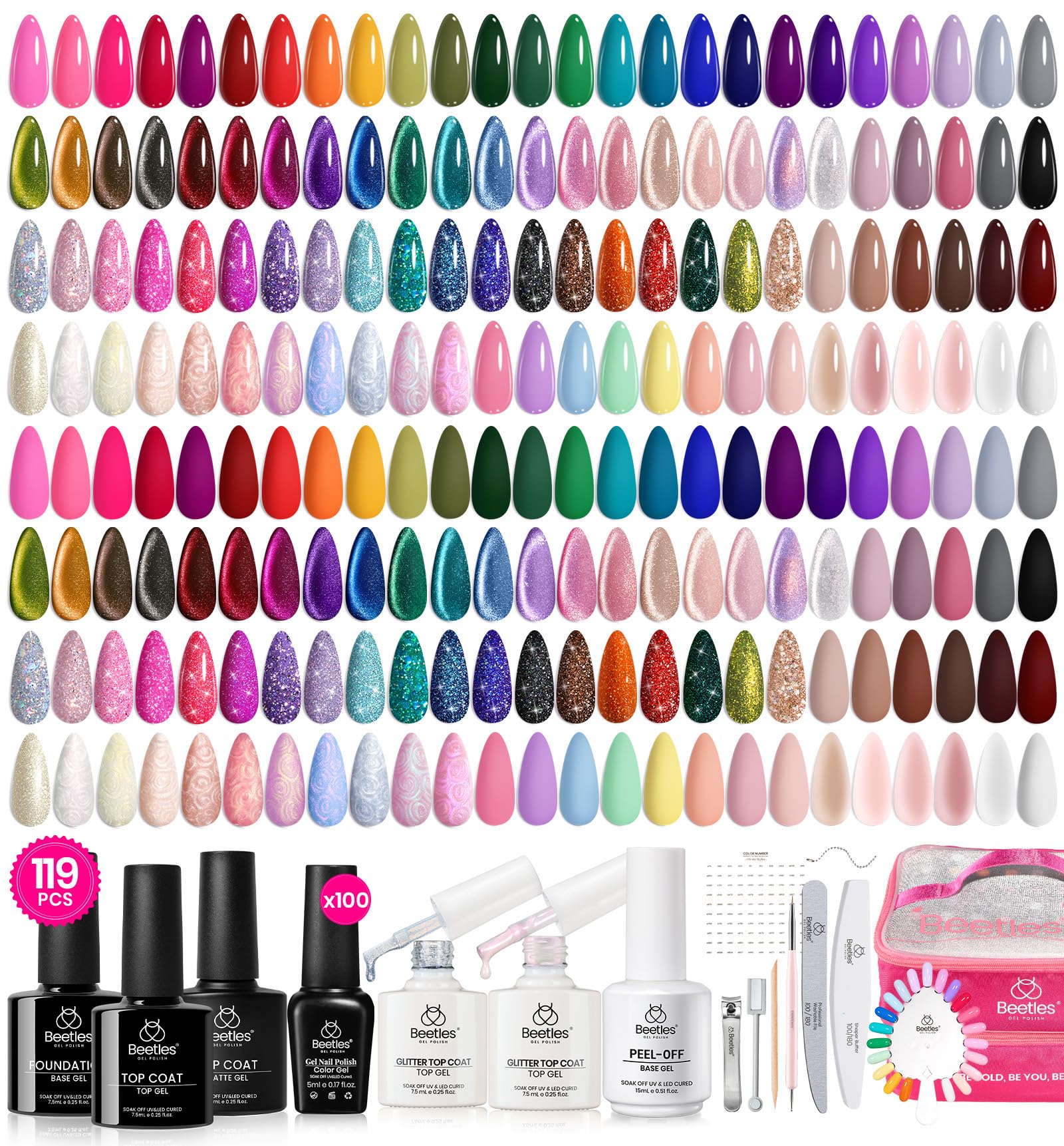 Set De Esmaltes De Uñas En Gel Beetles 100 Colores Con Capa Base Superior, 119 Unidades - Venta Internacional.