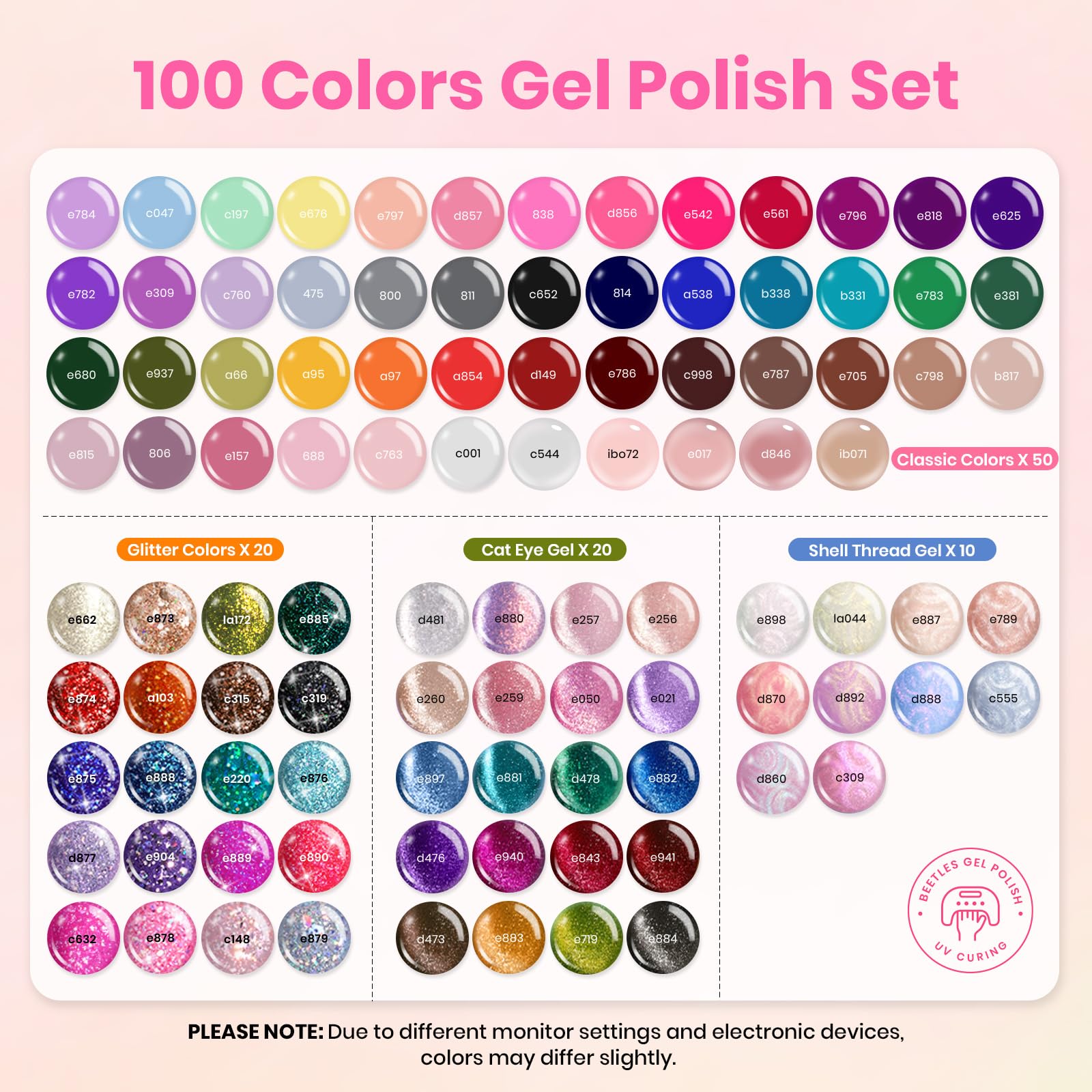 Foto 3 pulgar | Set De Esmaltes De Uñas En Gel Beetles 100 Colores Con Capa Base Superior, 119 Unidades - Venta Internacional.