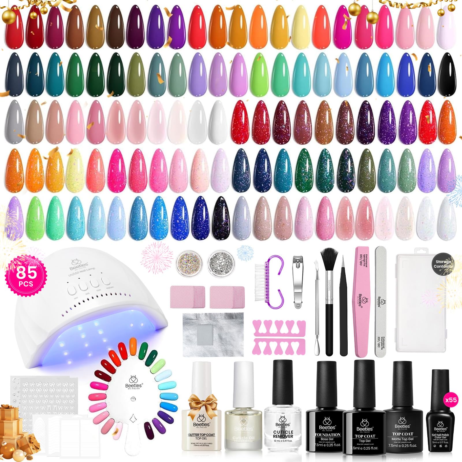 Kit De Esmaltes De Uñas En Gel Beetles, 85 Unidades Con Luz Uv, 55 Colores - Venta Internacional.