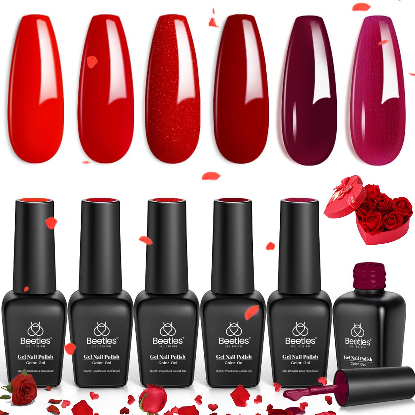 Set De Esmaltes De Uñas En Gel Beetles Bloody Mary Collection, 6 Colores - Venta Internacional.