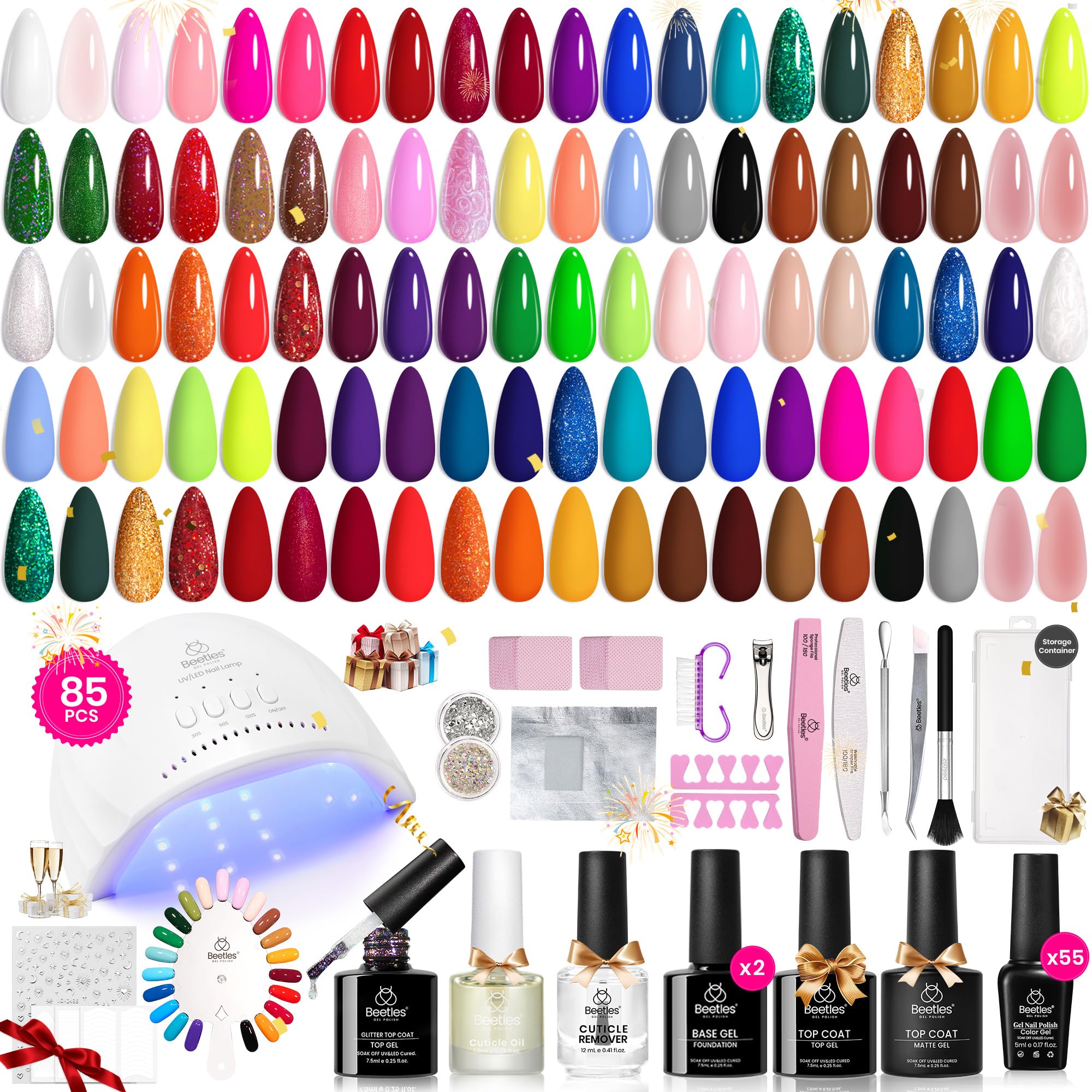 Kit De Esmaltes De Uñas En Gel Beetles, 85 Unidades Con Luz Uv, 55 Colores - Venta Internacional.