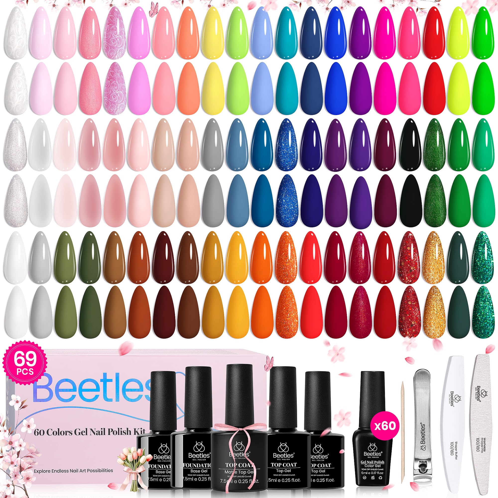 Set De Esmaltes De Uñas Beetles Gel, 60 Colores Con Capa Base Superior, 69 Unidades - Venta Internacional.