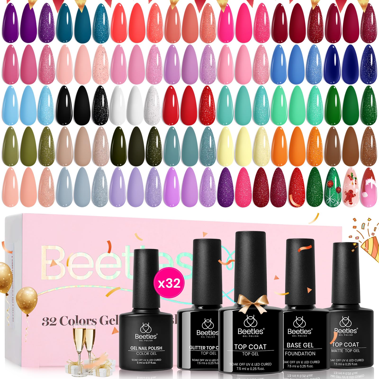 Set De Esmaltes De Uñas En Gel Beetles, 36 Unidades Con Capa Superior Base, 32 Colores - Venta Internacional.