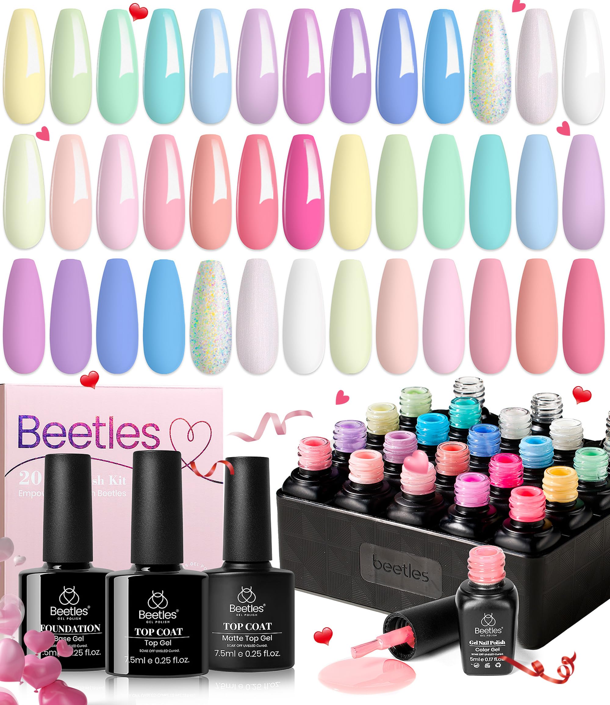 Set De Esmaltes De Uñas En Gel Beetles, 20 Colores, Con Purpurina Pastel Primaveral - Venta Internacional.