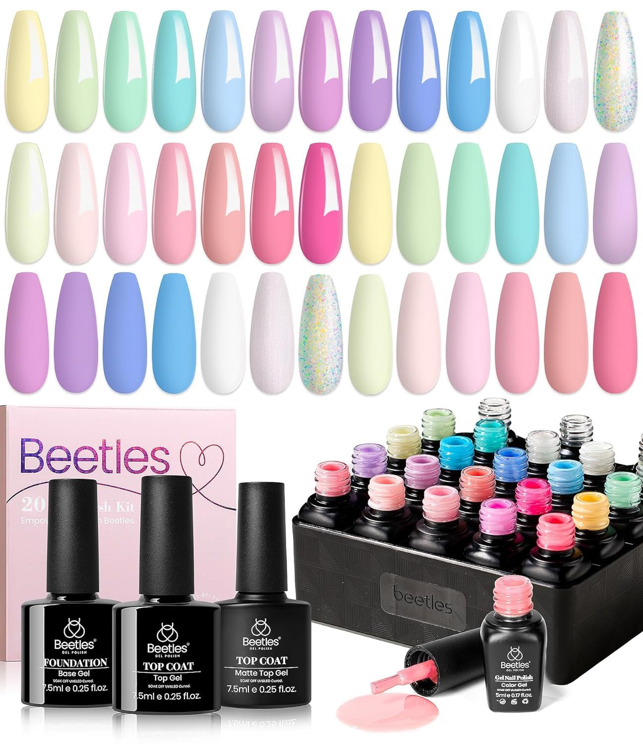 Foto 8 pulgar | Set De Esmaltes De Uñas En Gel Beetles, 20 Colores, Con Purpurina Pastel Primaveral - Venta Internacional.