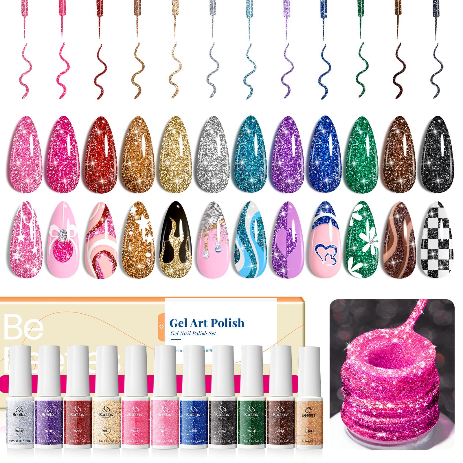 Set De Esmaltes En Gel Para Decoración De Uñas Beetles, 12 Colores Reflectantes - Venta Internacional.