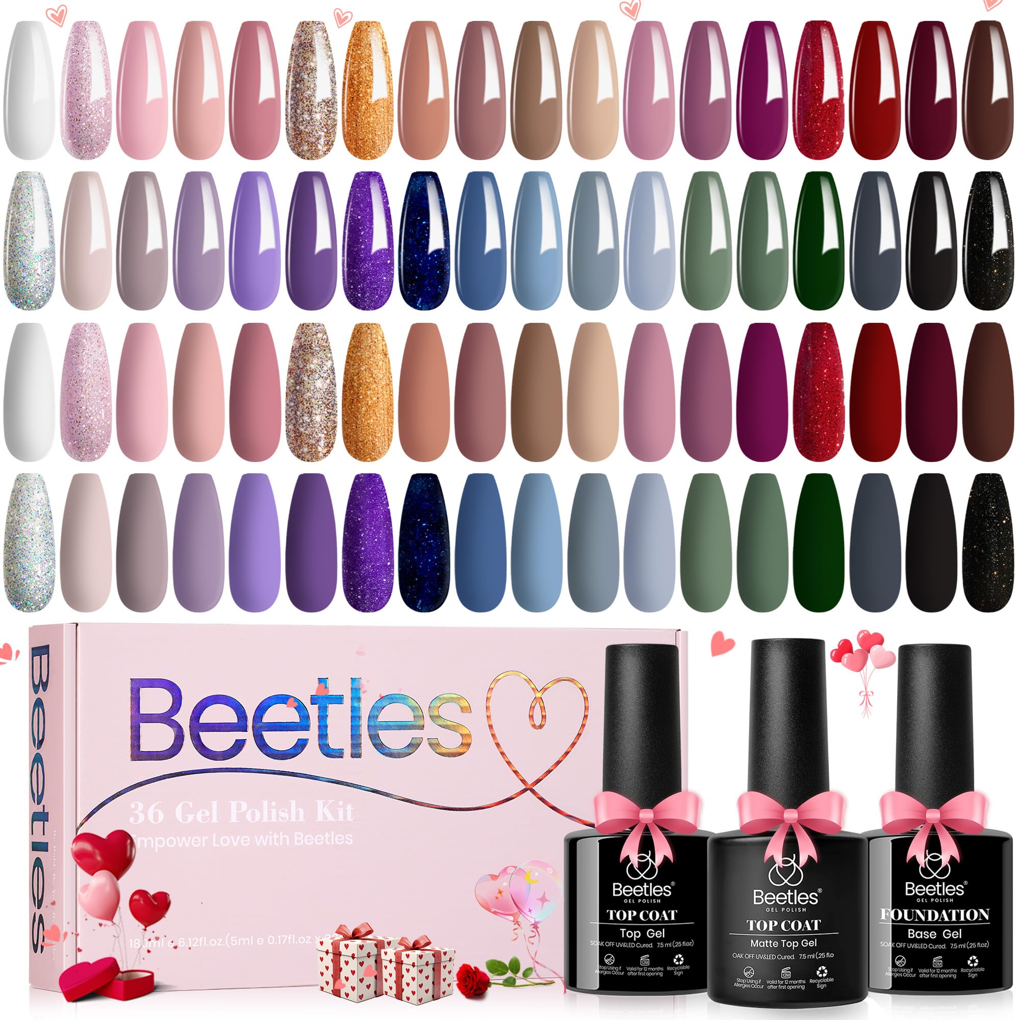 Foto 2 pulgar | Set De Esmaltes De Uñas Beetles Gel, 36 Colores, Para San Valentín, Con Capa Base - Venta Internacional.