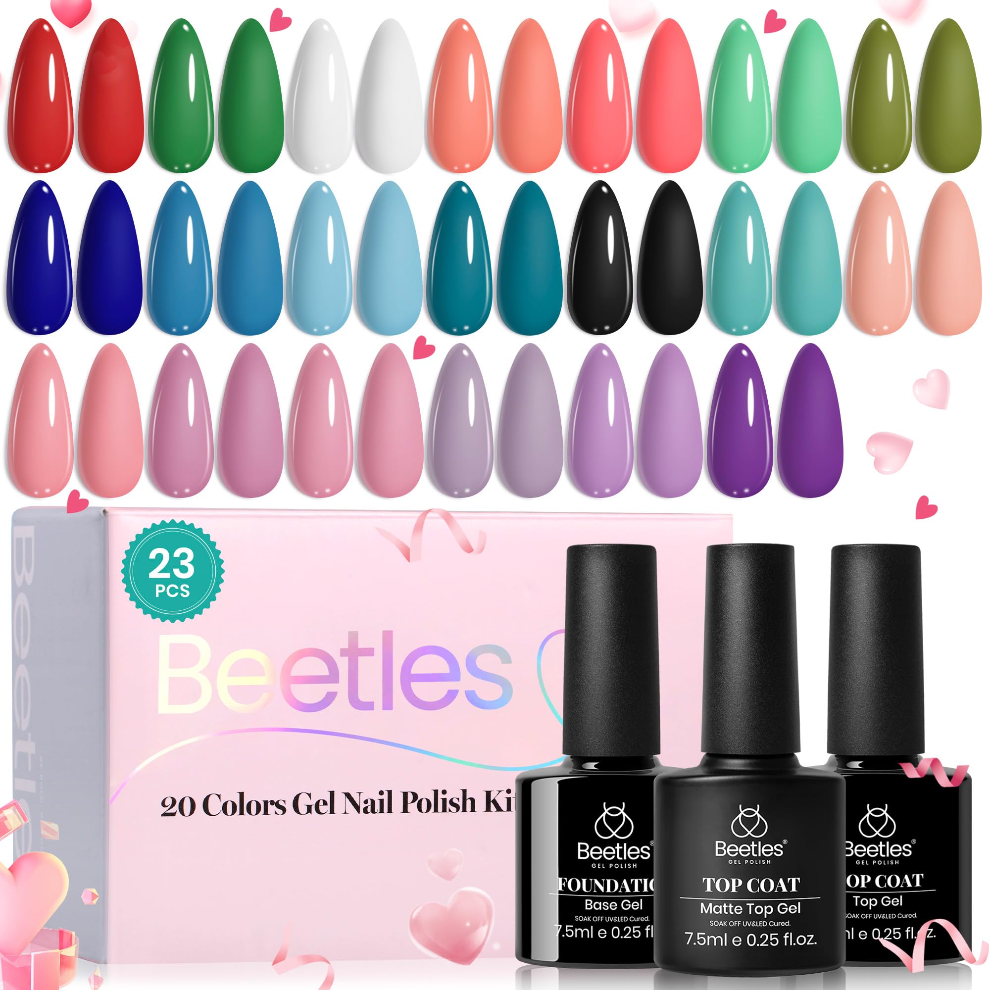 Set De Esmaltes De Uñas En Gel Beetles, 20 Colores, Blanco Y Negro Nude - Venta Internacional.