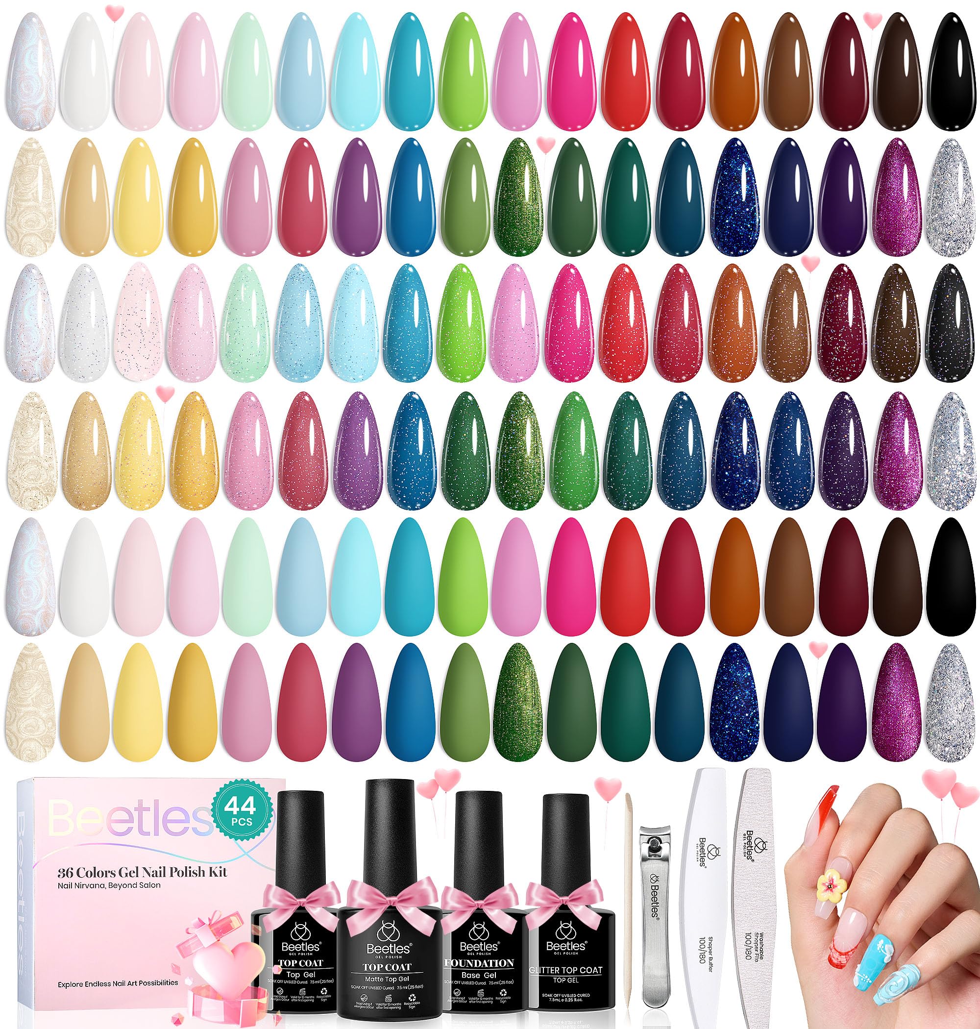 Set De Esmaltes De Uñas En Gel Beetles Fairytale Town, 36 Colores, 44 Unidades - Venta Internacional.