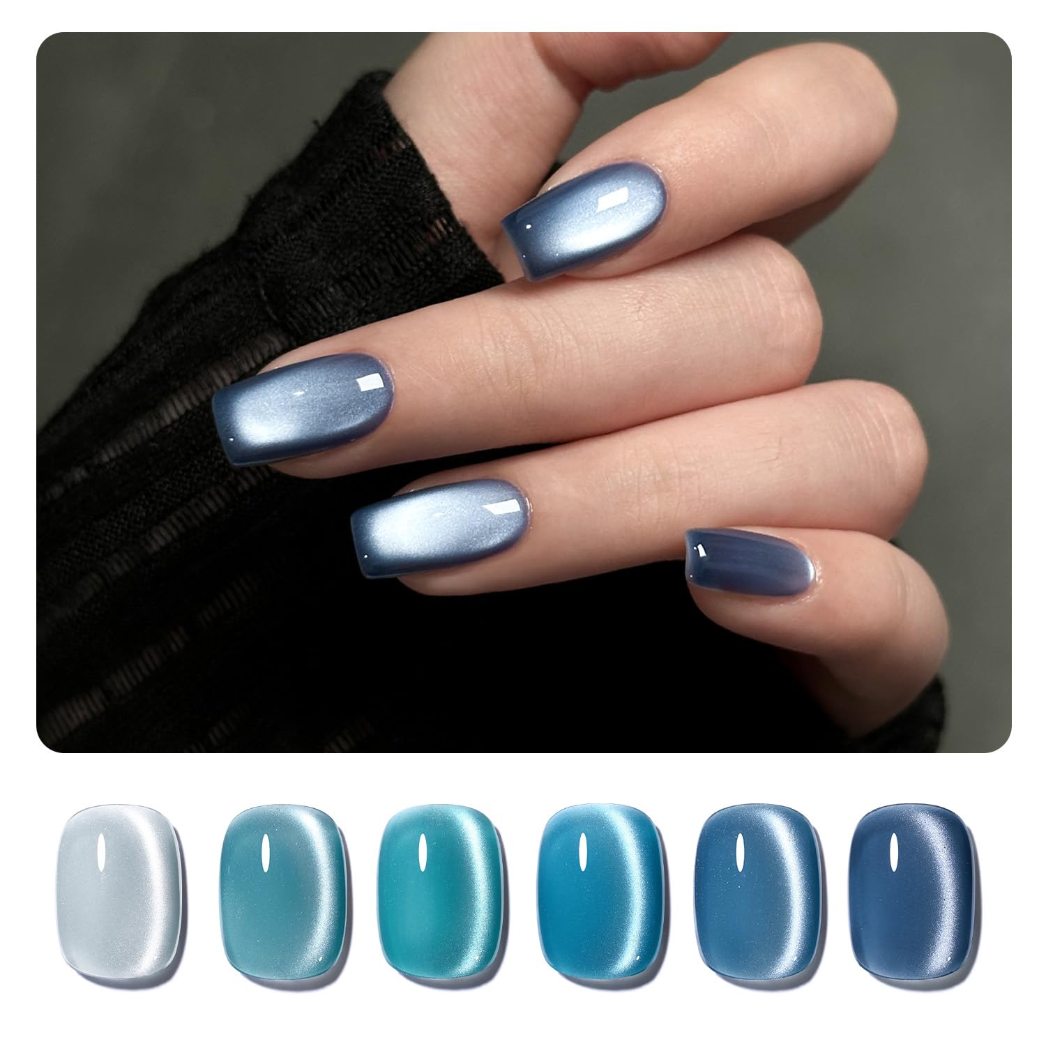 Foto 2 pulgar | Set De Esmaltes De Uñas Gaoy Blue Cat Eye Gel Con Imán De 7,3 Ml X6 - Venta Internacional.