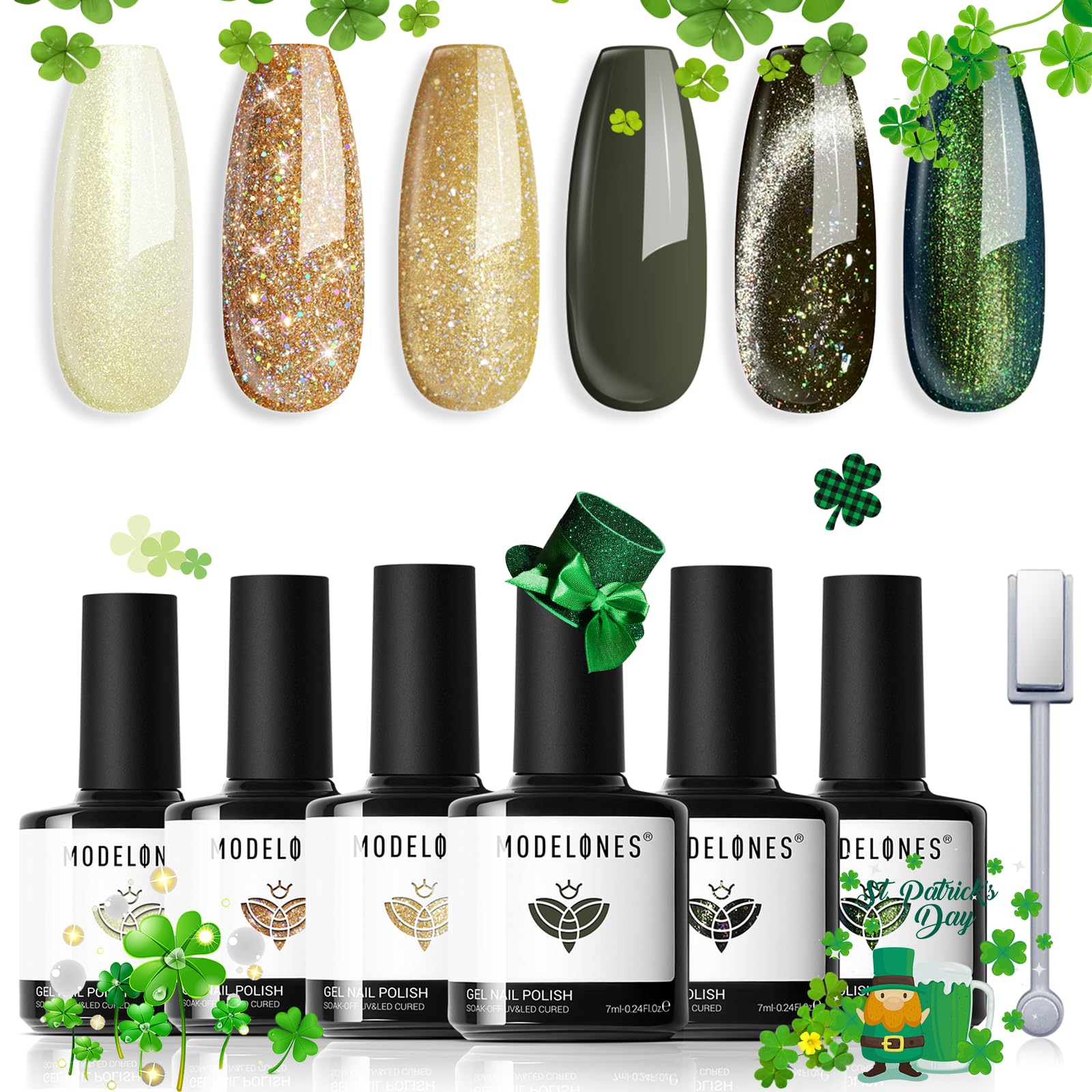 Foto 2 pulgar | Set De Esmaltes De Uñas En Gel Modelones, 6 Colores Con Imán, Diseño De San Patricio - Venta Internacional.