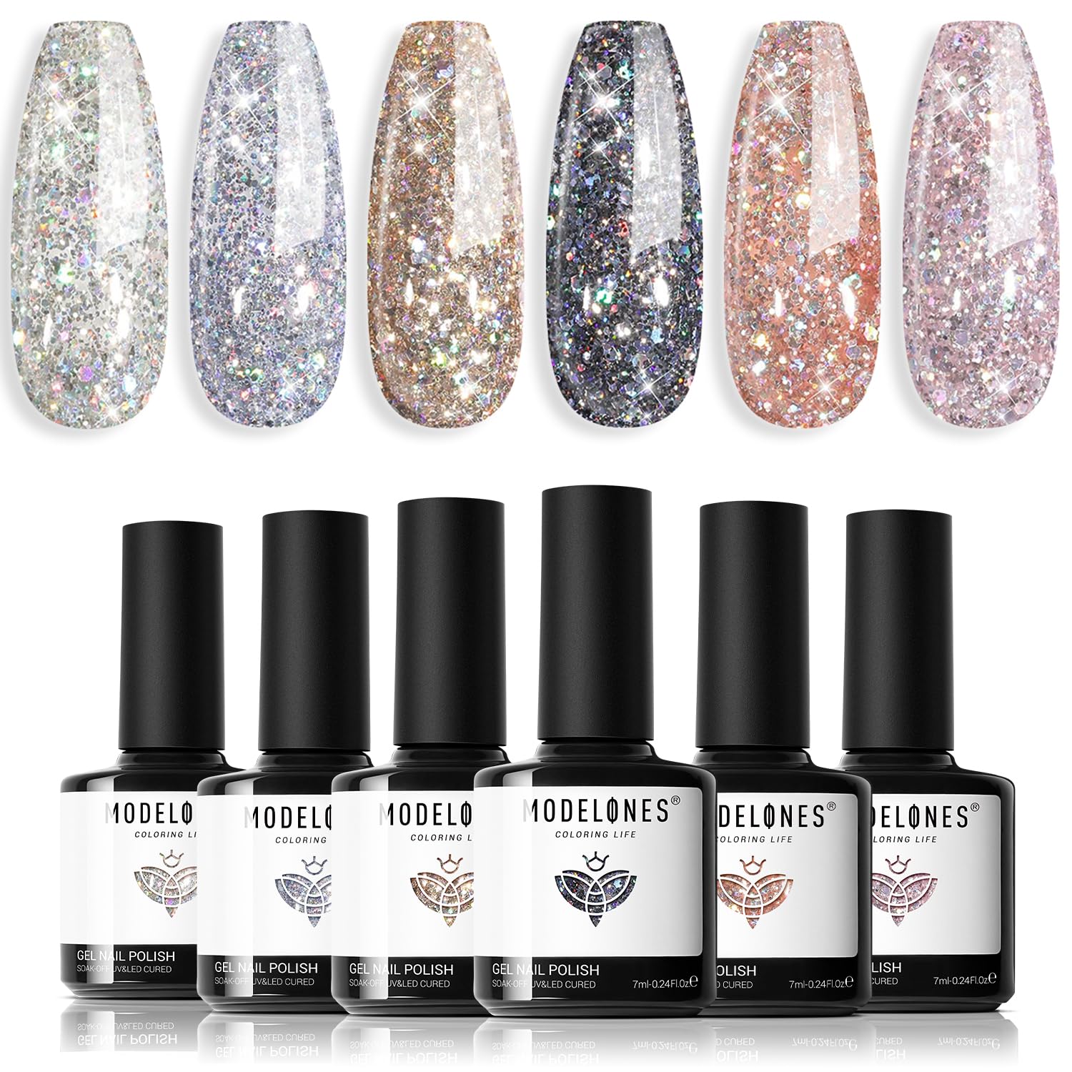 Foto 2 pulgar | Set de Esmaltes de Uñas en Gel con Purpurina Ones 6 Colores 7 ml - Venta Internacional