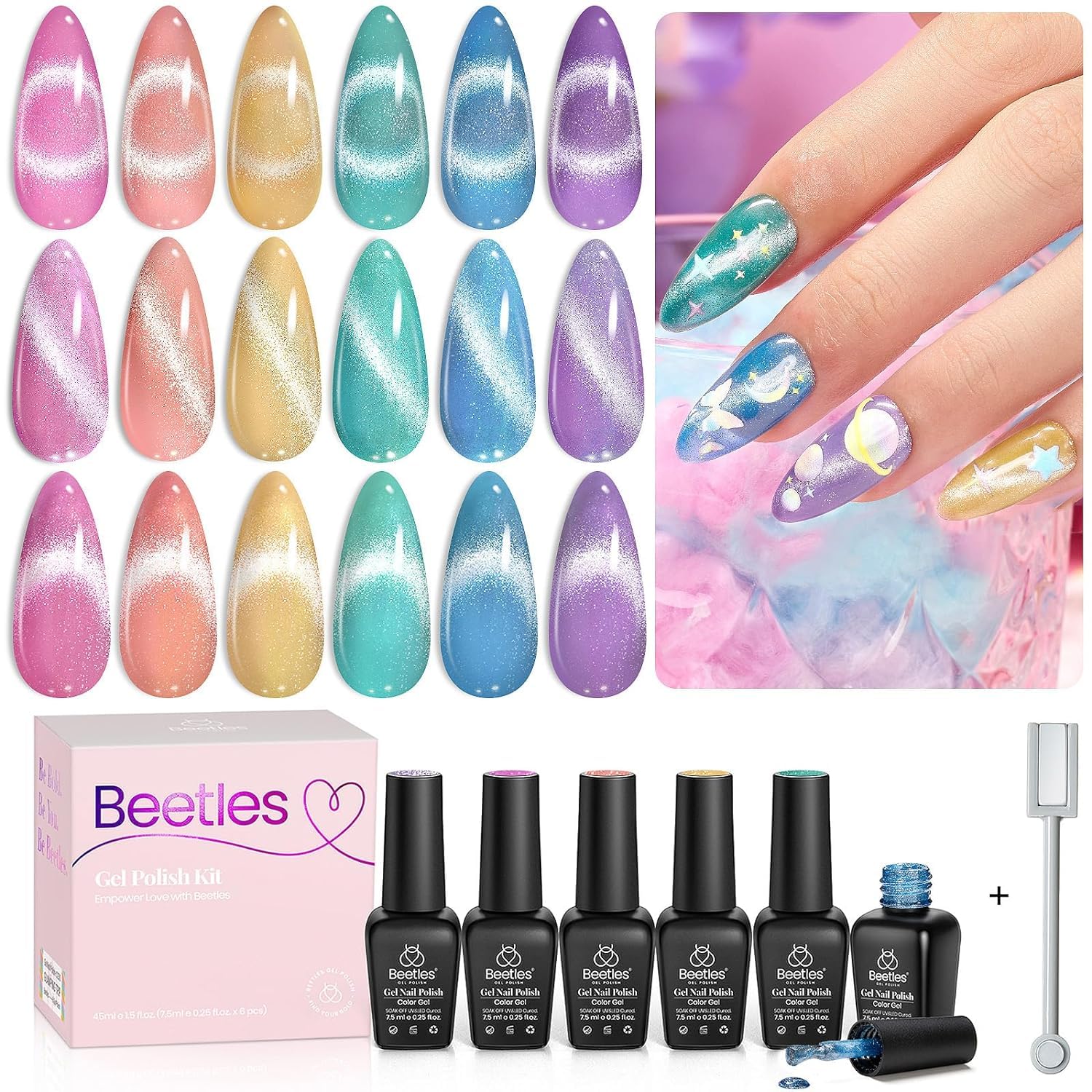 Set De Esmaltes De Uñas En Gel Beetles Spring, 6 Colores, Purpurina Para Ojos De Gato - Venta Internacional.