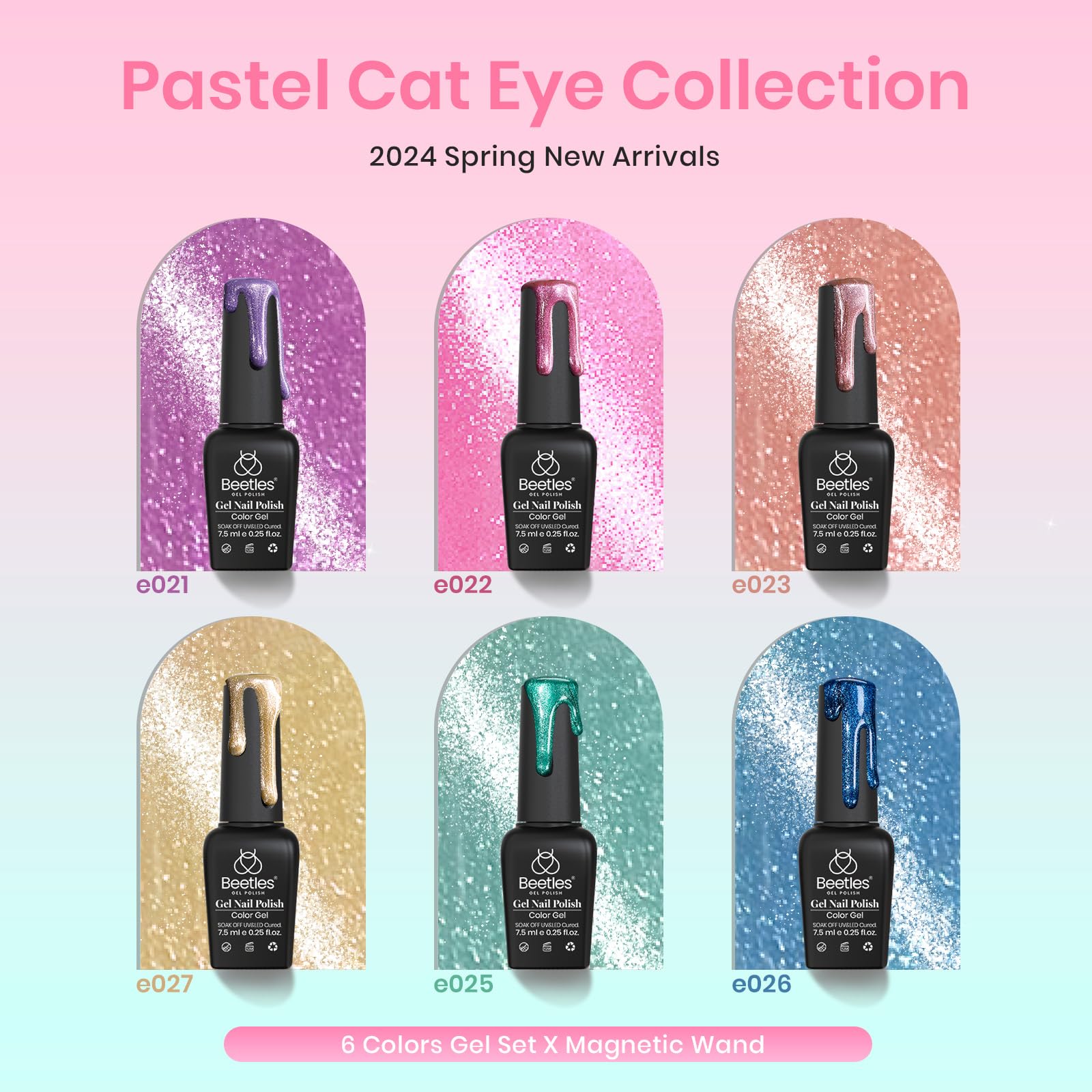 Foto 3 pulgar | Set De Esmaltes De Uñas En Gel Beetles Spring, 6 Colores, Purpurina Para Ojos De Gato - Venta Internacional.