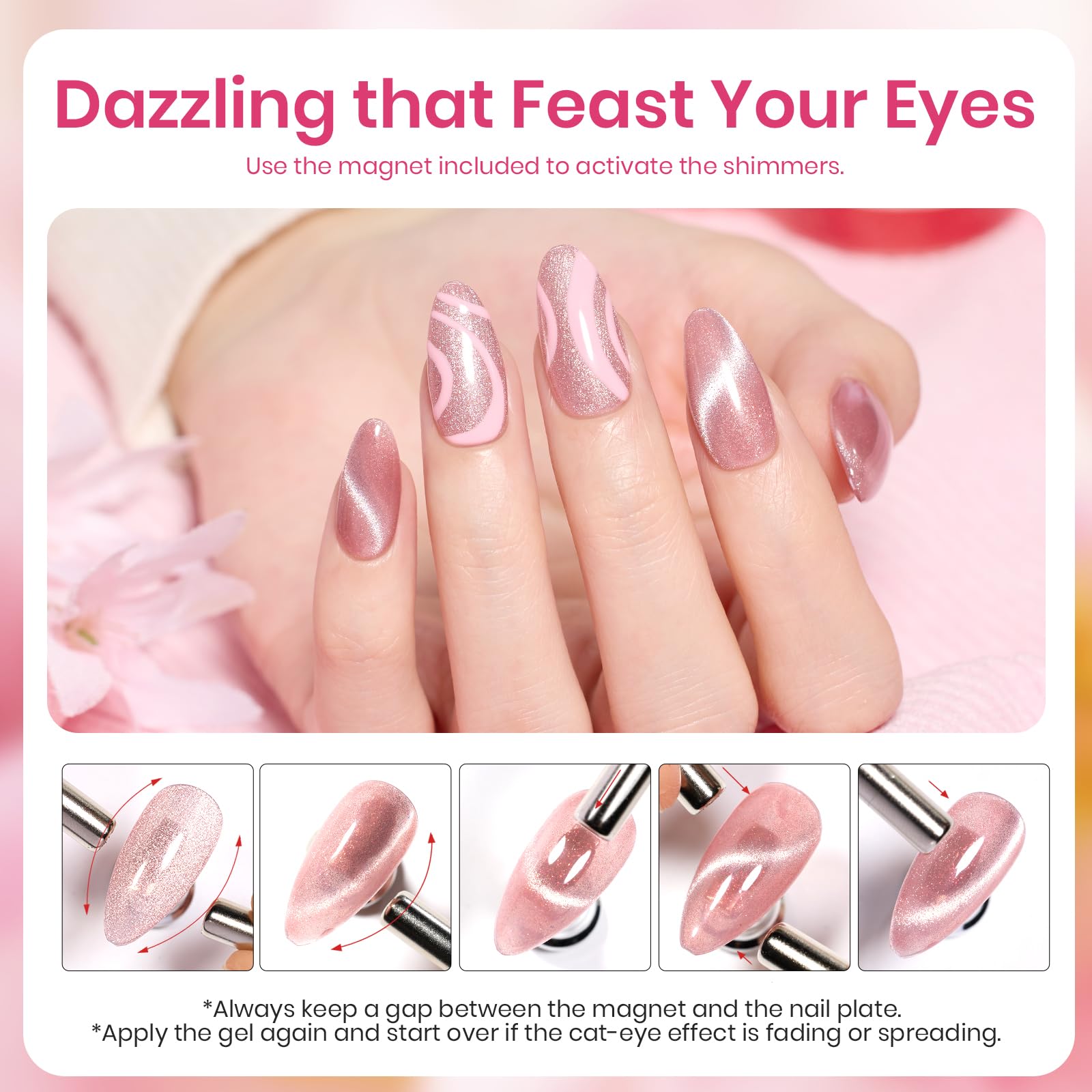 Foto 5 pulgar | Esmalte De Uñas En Gel Con Forma De Escarabajos Con Purpurina Rosa Ojo De Gato Con Imán, 20 Unidades - Venta Intern