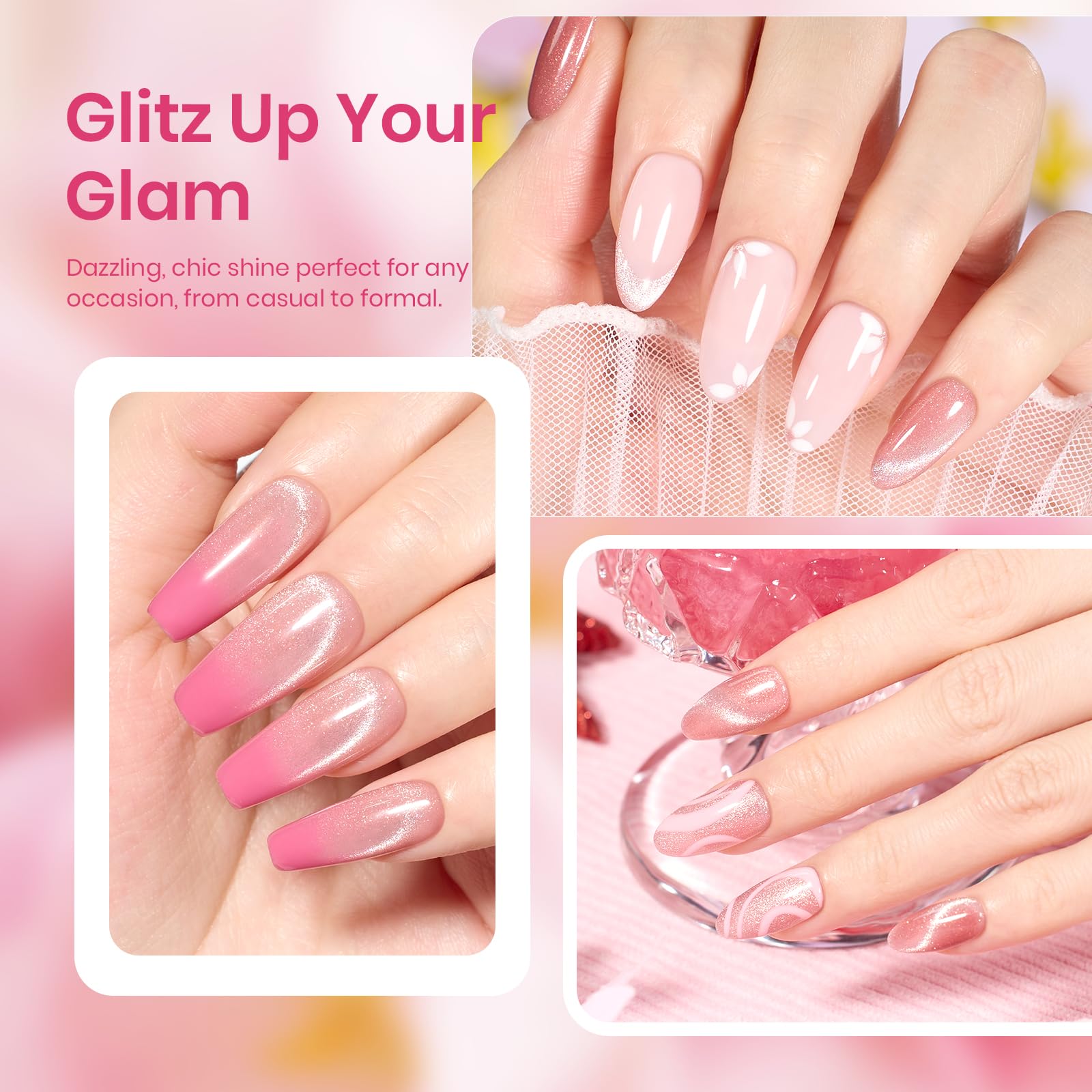 Foto 6 pulgar | Esmalte De Uñas En Gel Con Forma De Escarabajos Con Purpurina Rosa Ojo De Gato Con Imán, 20 Unidades - Venta Intern