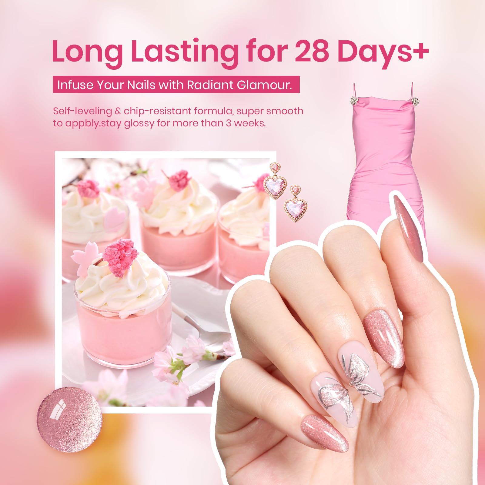 Foto 7 pulgar | Esmalte De Uñas En Gel Con Forma De Escarabajos Con Purpurina Rosa Ojo De Gato Con Imán, 20 Unidades - Venta Intern