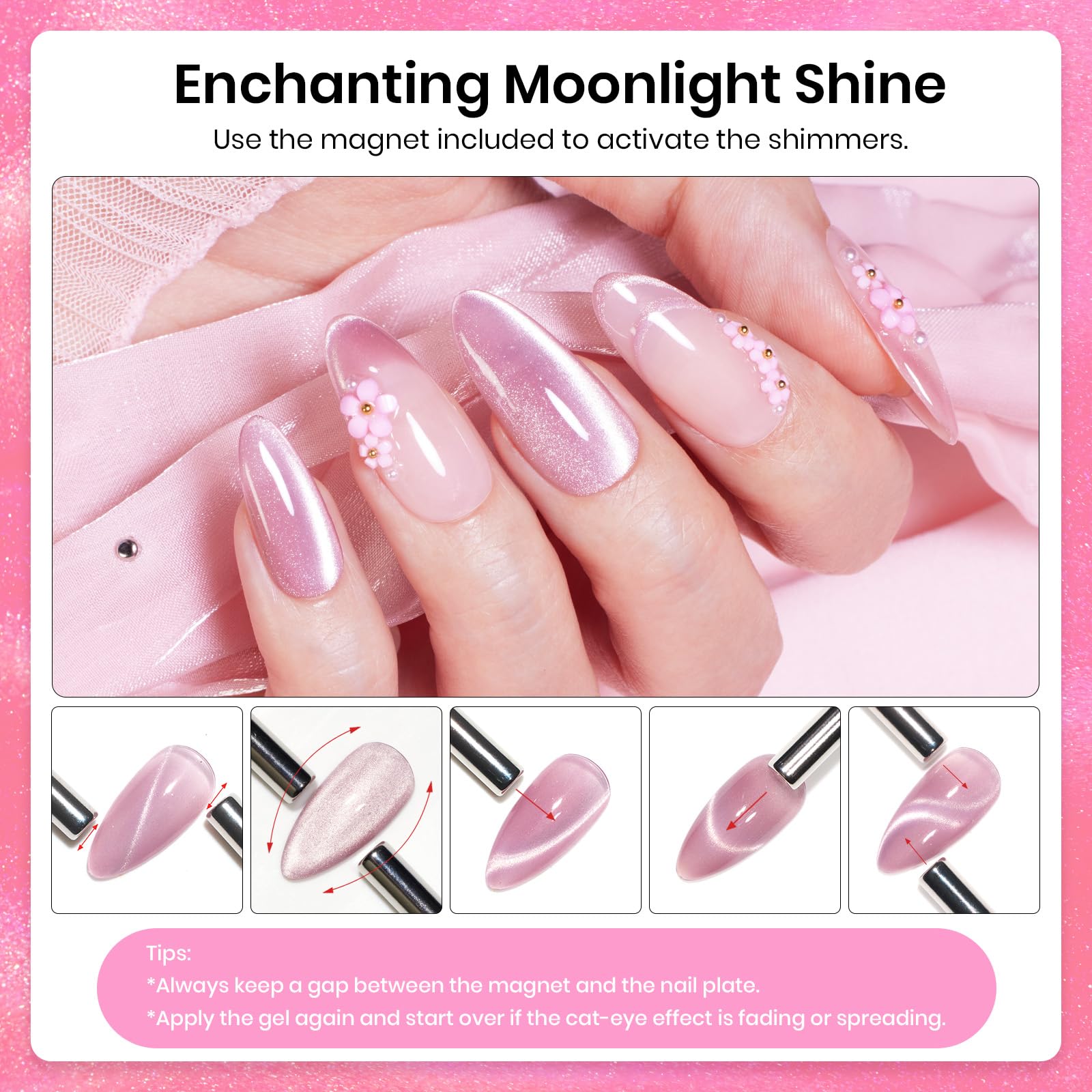 Foto 5 pulgar | Esmalte De Uñas En Gel Beetles Cat Eye Pink, 15 Ml Con Purpurina - Venta Internacional.