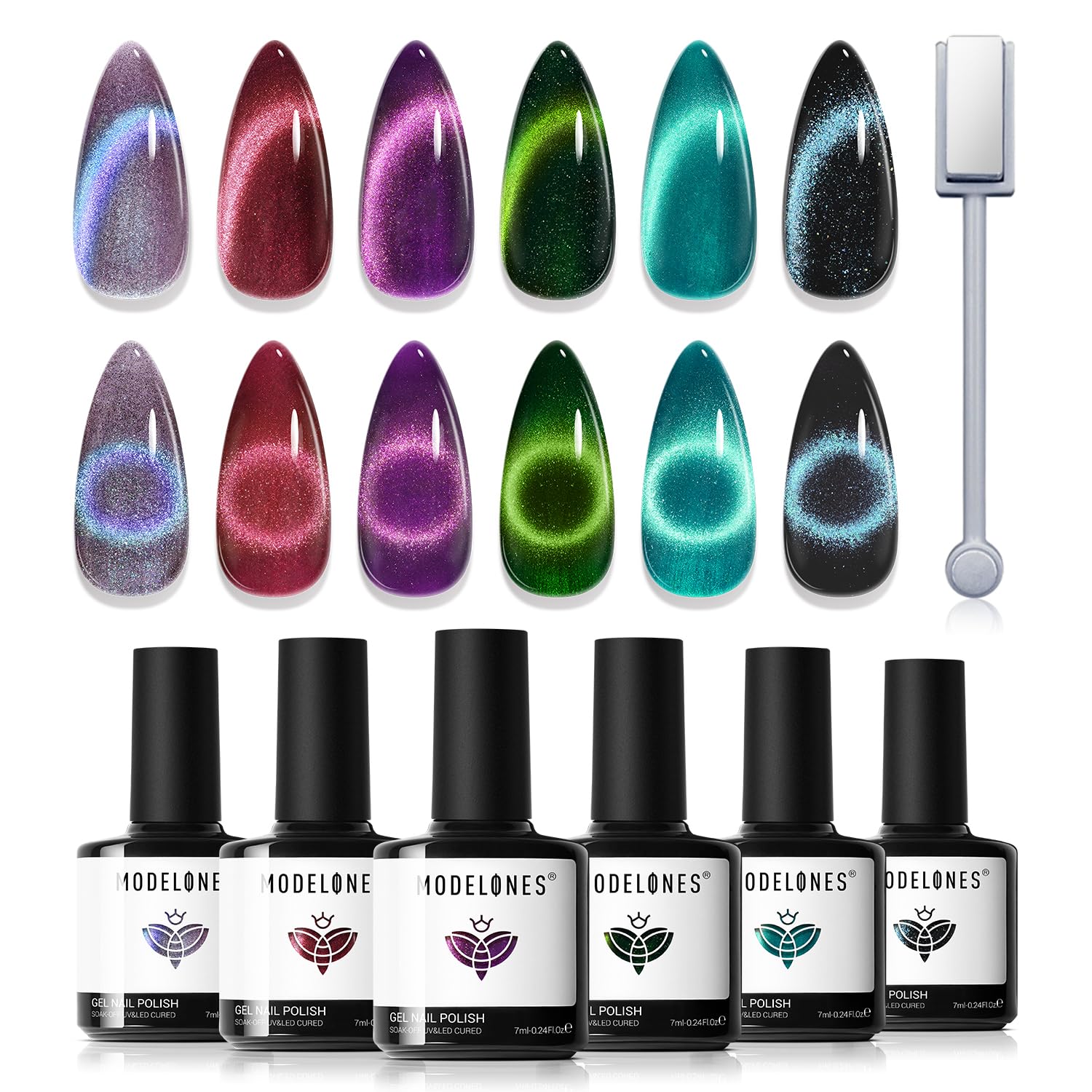 Foto 2 pulgar | Set De Esmaltes De Uñas Modelones Cat Eye Gel 6 Colores Con Imán - Venta Internacional.