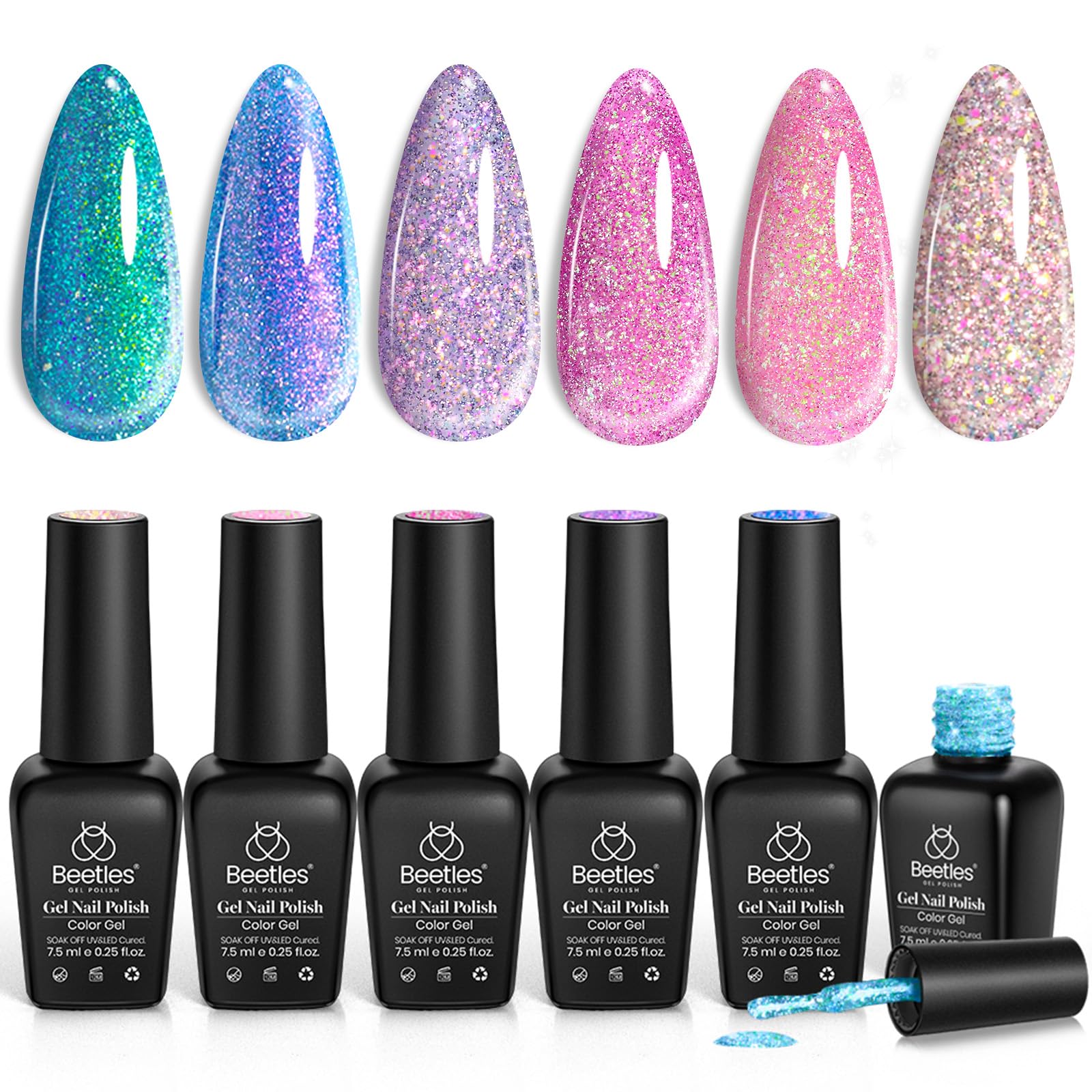 Foto 2 pulgar | Esmalte De Uñas En Gel Con Purpurina Con Forma De Escarabajos, 6 Colores, Remoja Los Rayos Uv - Venta Internacional.