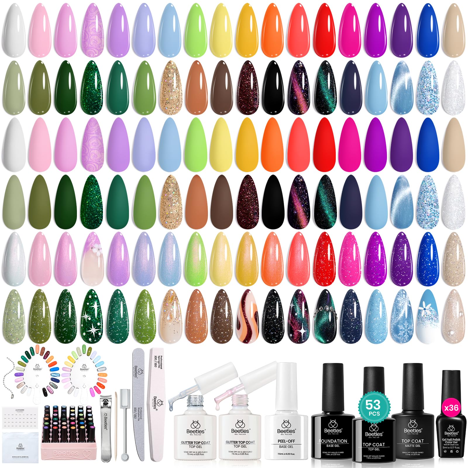 Set De Esmaltes De Uñas En Gel Beetles Spring, 36 Colores, 53 Unidades - Venta Internacional.
