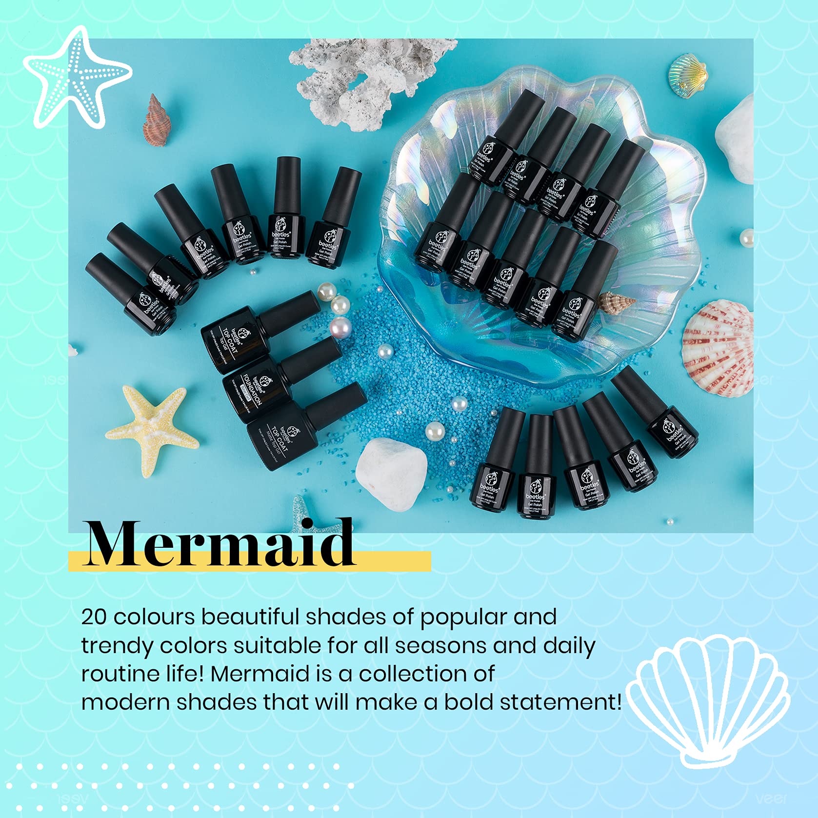 Foto 7 pulgar | Set De Esmaltes De Uñas En Gel Beetles Summer Mermaid, 20 Colores, 5 Ml - Venta Internacional.