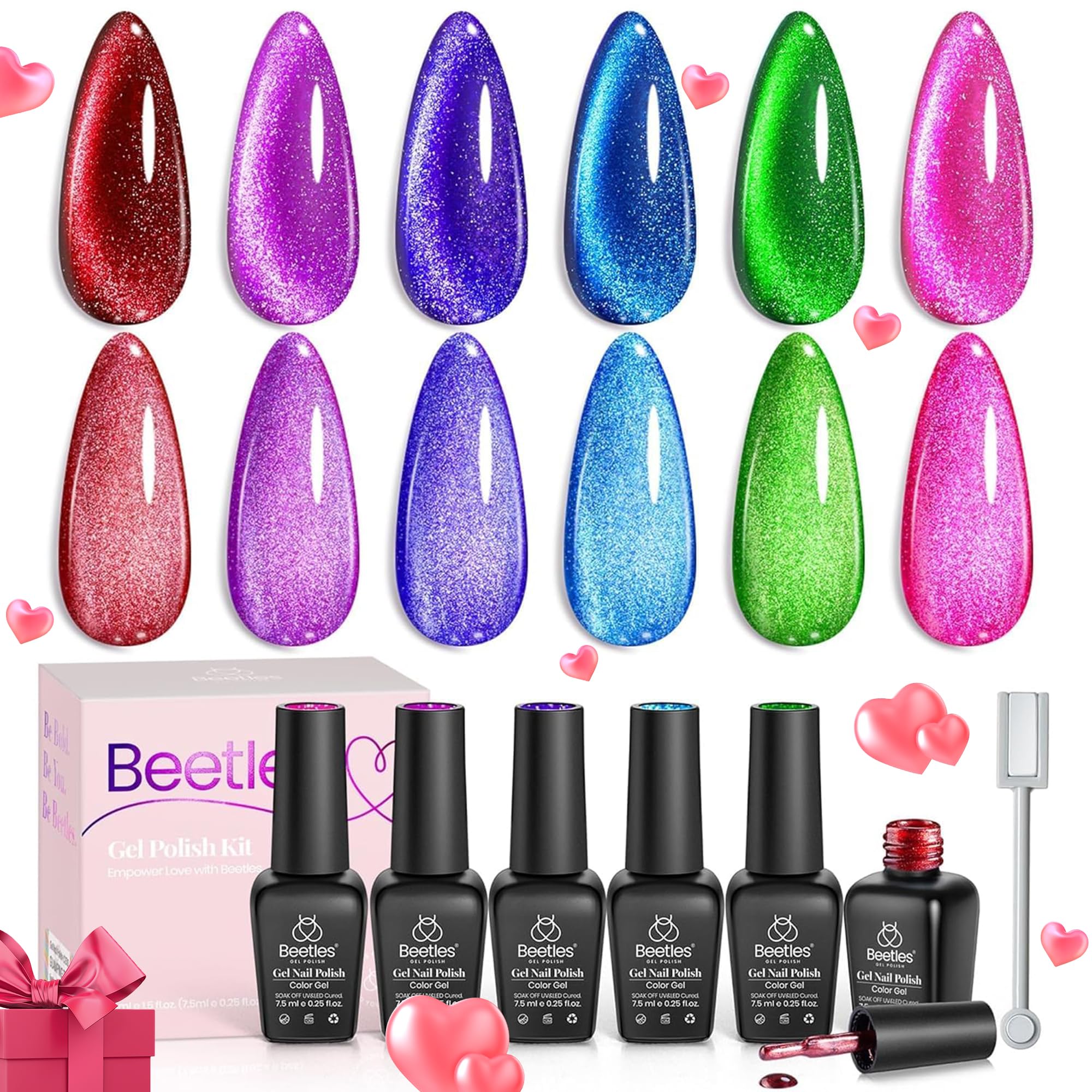 Foto 2 pulgar | Set De Esmaltes De Uñas En Gel Beetles Cat Eye Glitter, 6 Colores, Para Mujer - Venta Internacional.