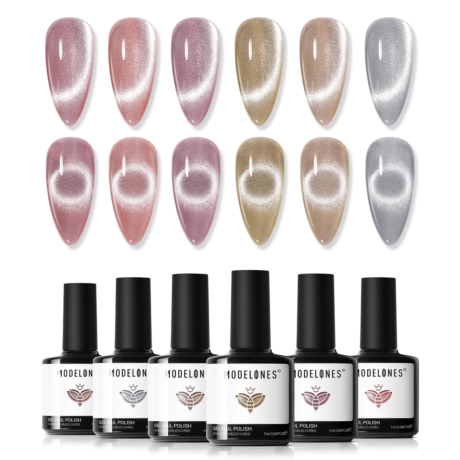 Foto 2 pulgar | Set De Esmaltes De Uñas Modelones Cat Eye Gel, 6 Colores, 7 Ml, Con Imán - Venta Internacional.